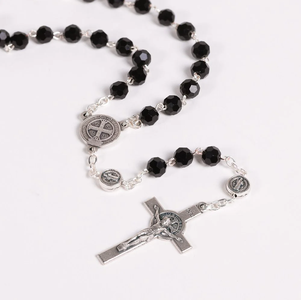 Italian Gray Glass St. Benedict Rosary & St. Benedict Rosary Box Set - Image 5
