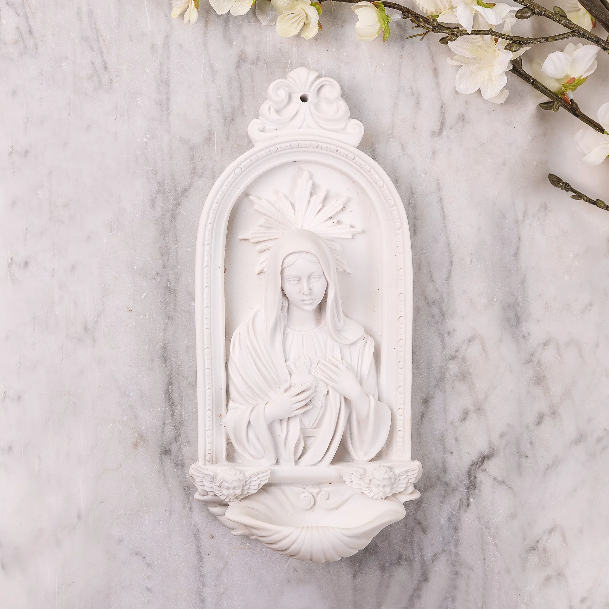 Italian Immaculate Heart Holy Water Font - White or Multicolored