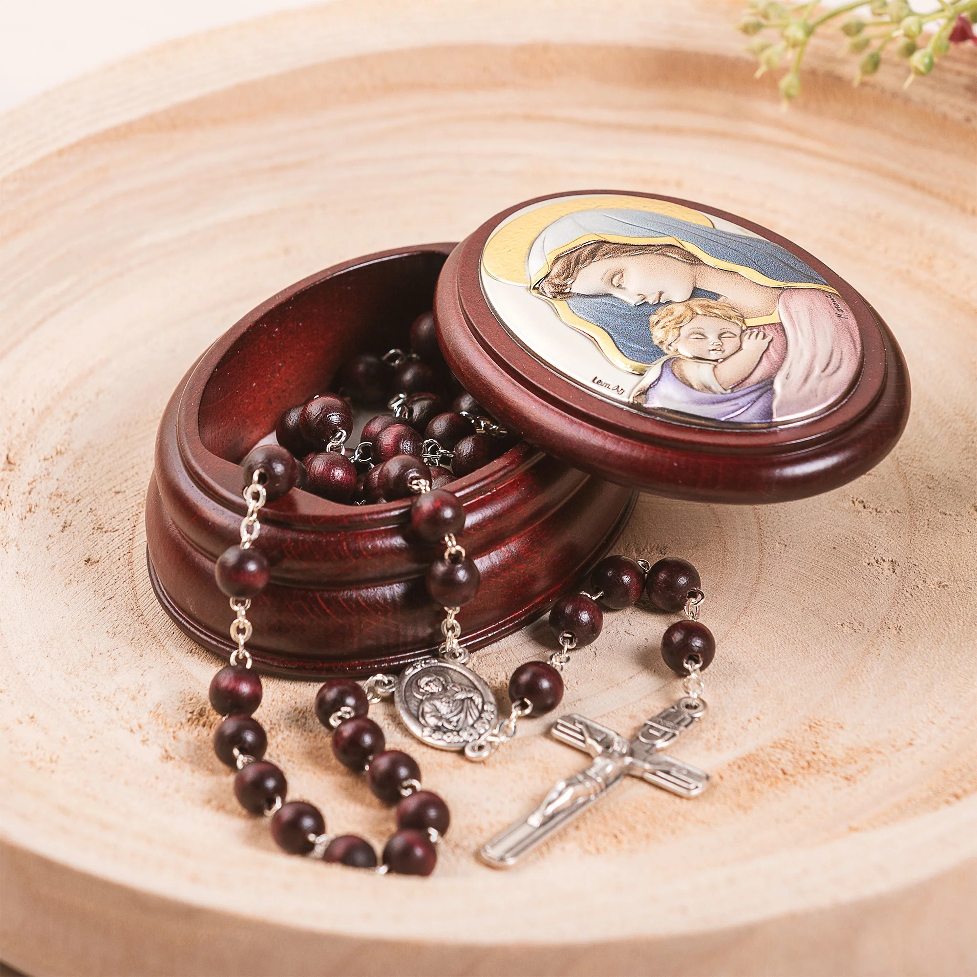 Italian Madonna & Child Rosary Box & Rosary Set - Image 3
