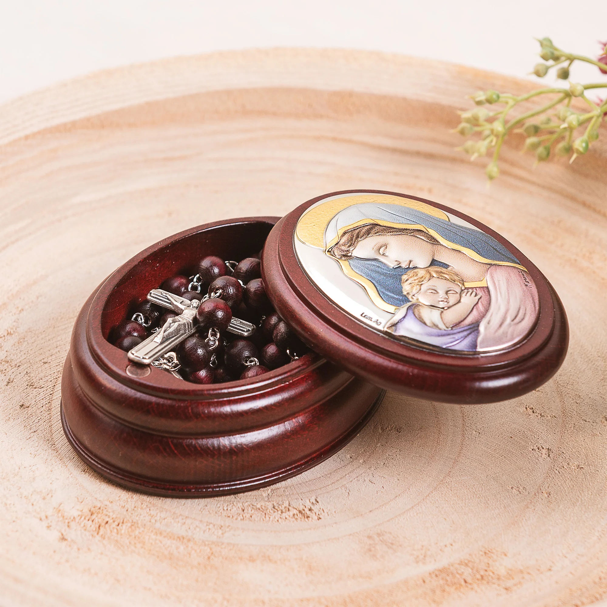 Italian Madonna & Child Rosary Box & Rosary Set - Image 4