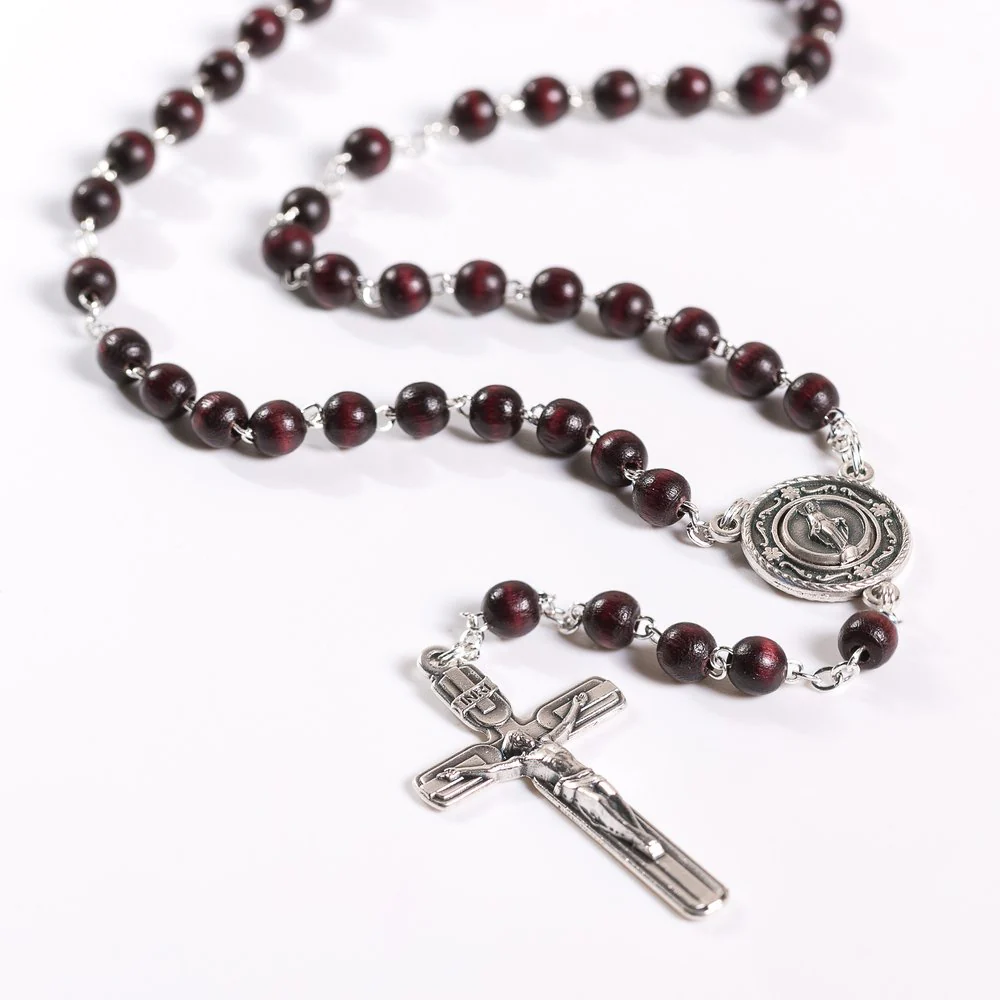 Italian Mahogany Miraculous Medal Rosary & Matching Rosary Box Set - Image 3
