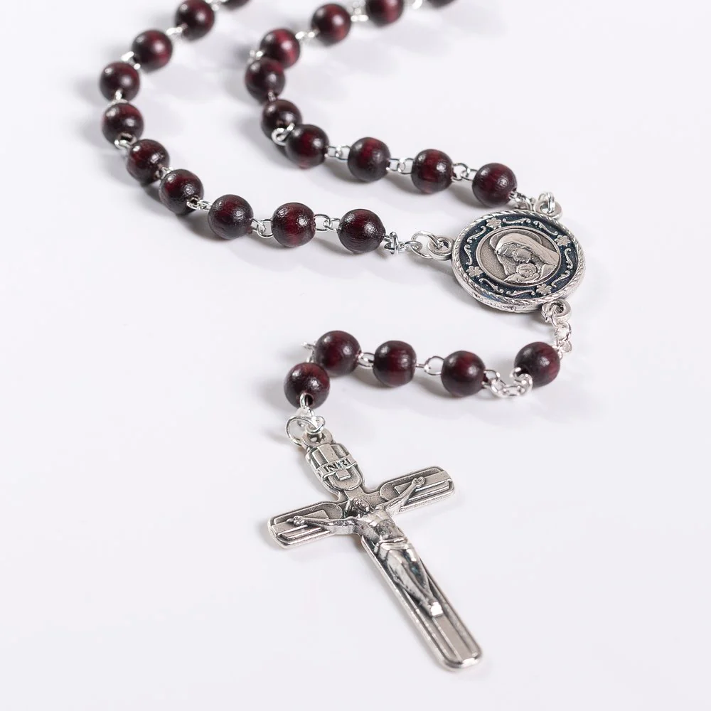 Italian Mahogany Miraculous Medal Rosary & Matching Rosary Box Set - Image 4