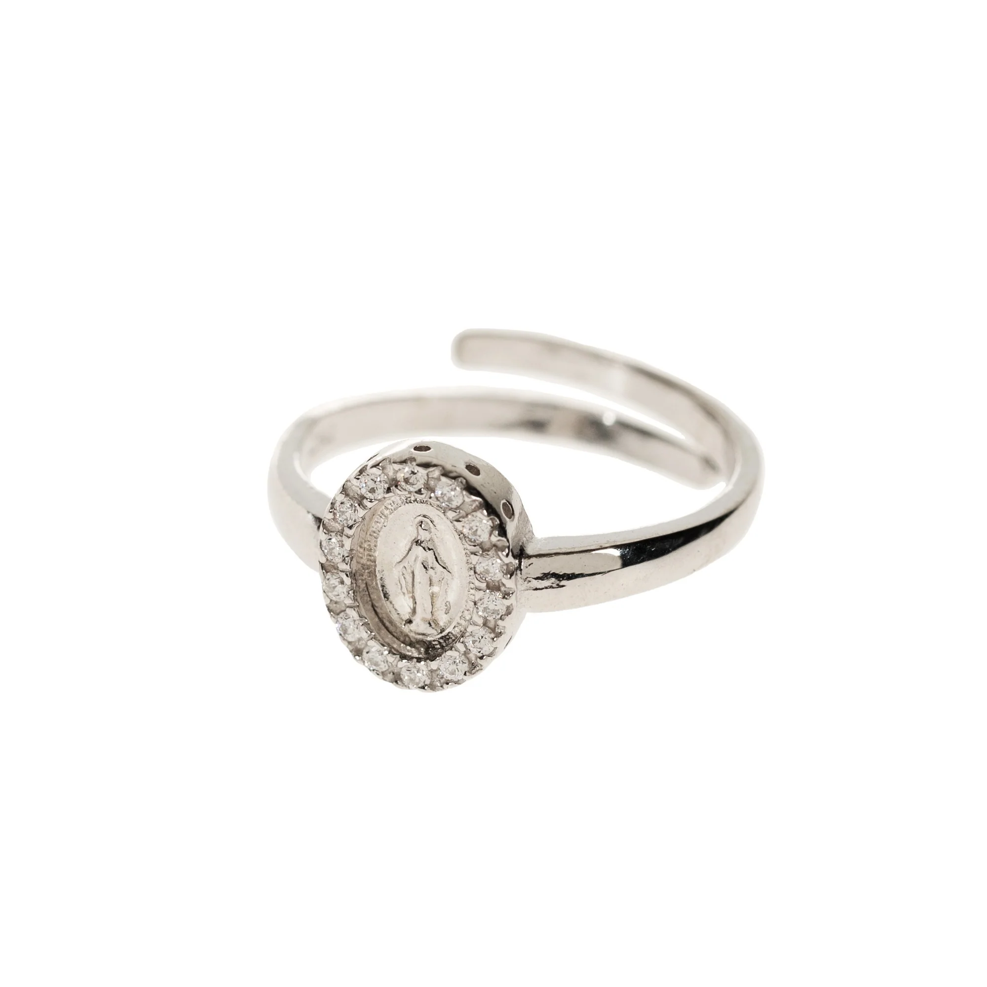 Italian Miraculous Medal Ring with Cubic Zirconia