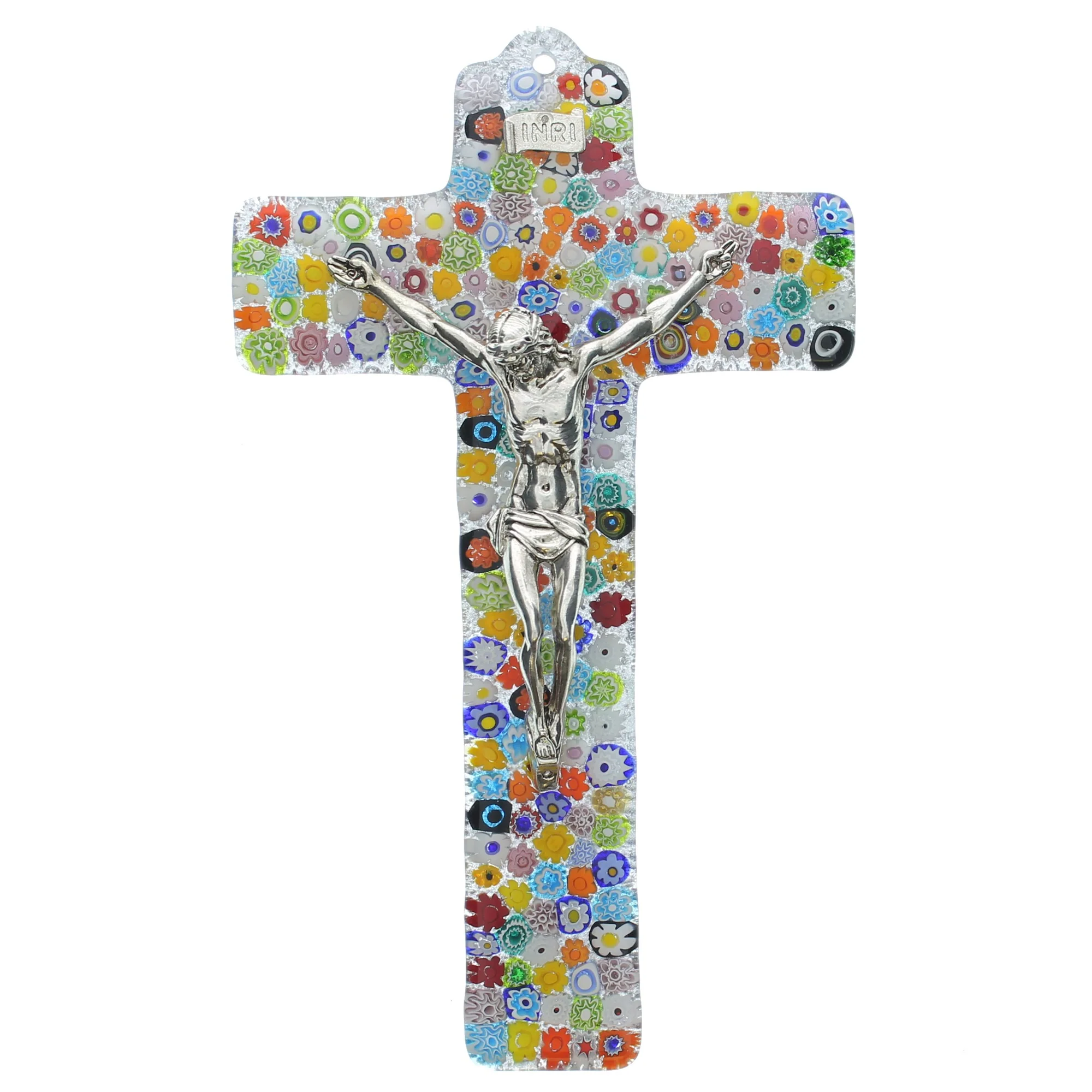 Italian Murano Glass Wall Flowers Crucifix - Image 2