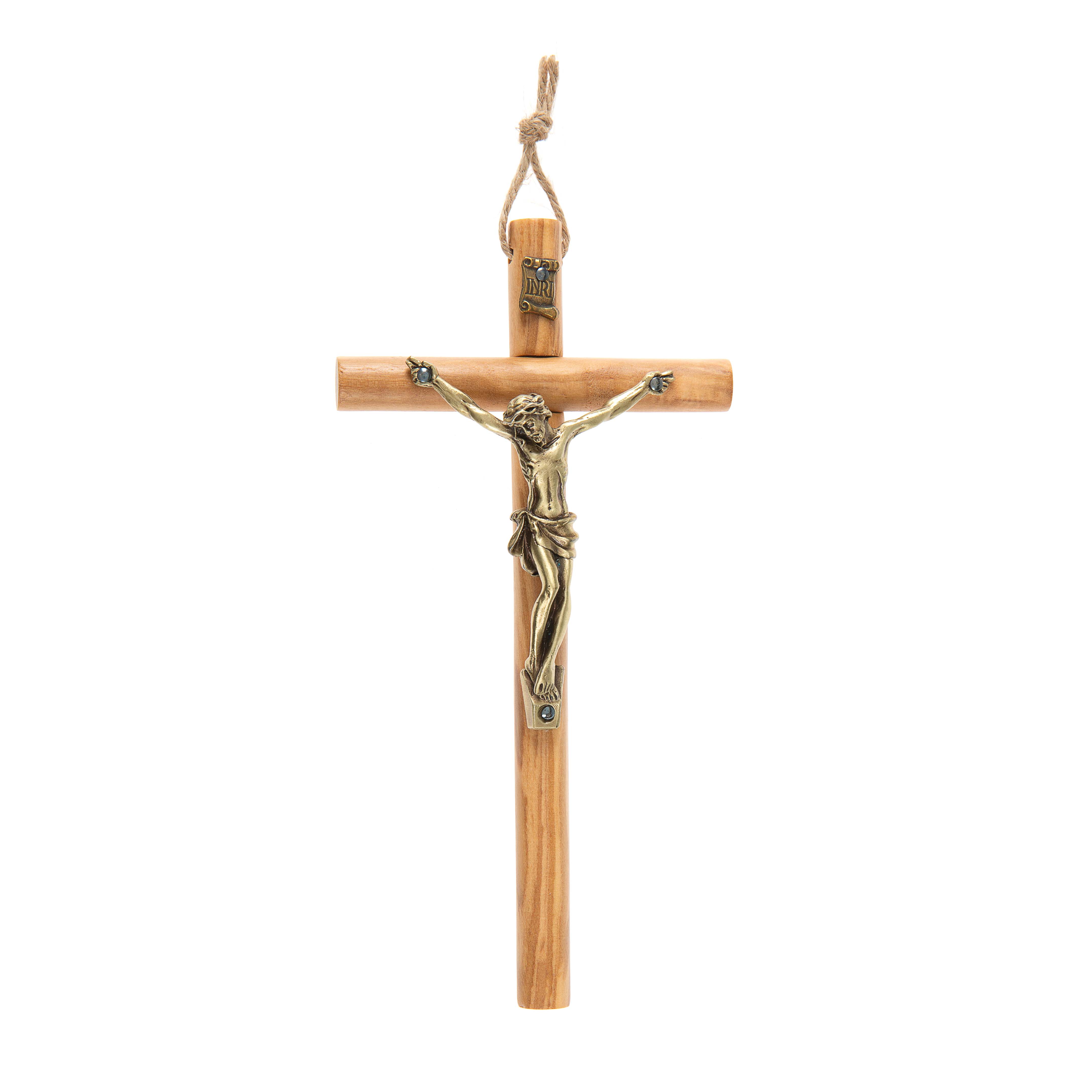 Italian Olive Wood & Bronze Crucifix - 6"