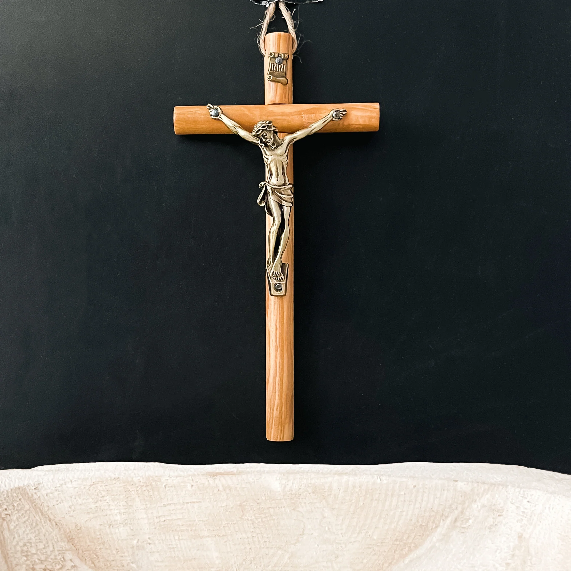 Italian Olive Wood & Bronze Crucifix - 6" - Image 2
