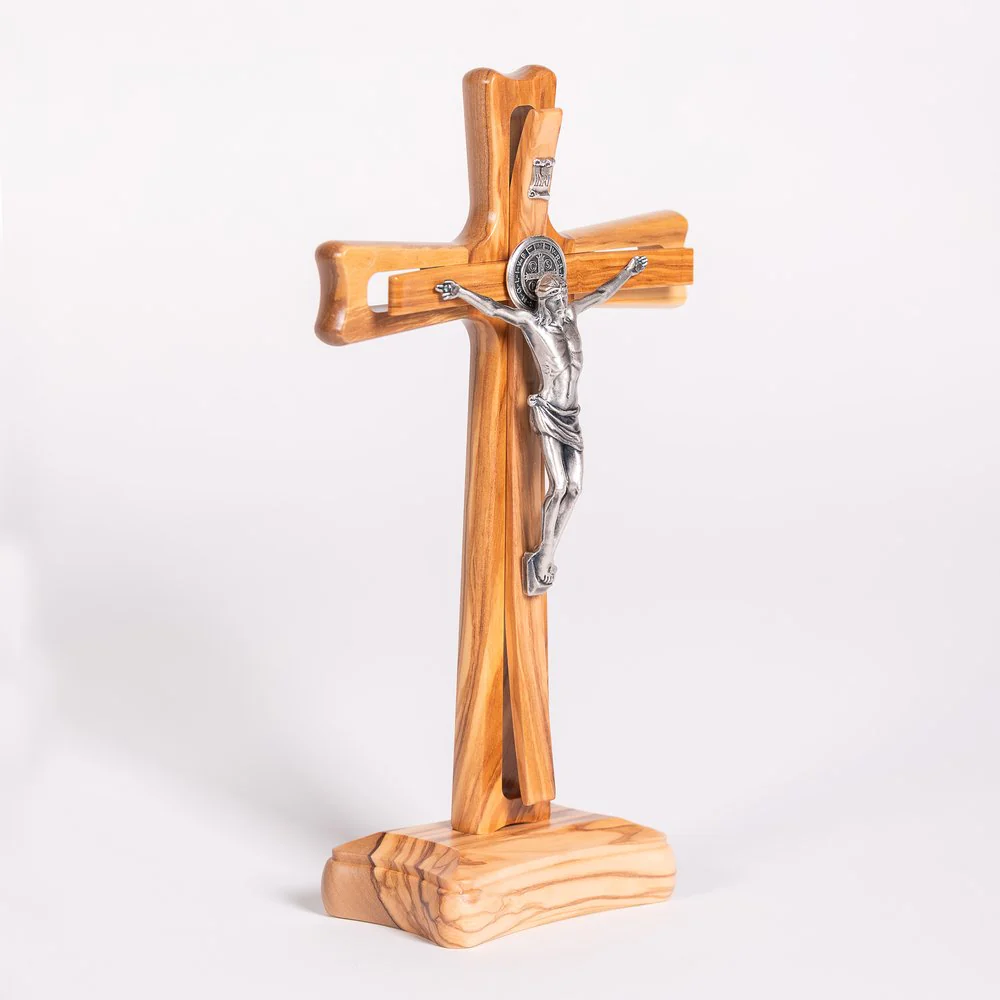 Italian Olive Wood St. Benedict Standing Crucifix - 9" - Image 2