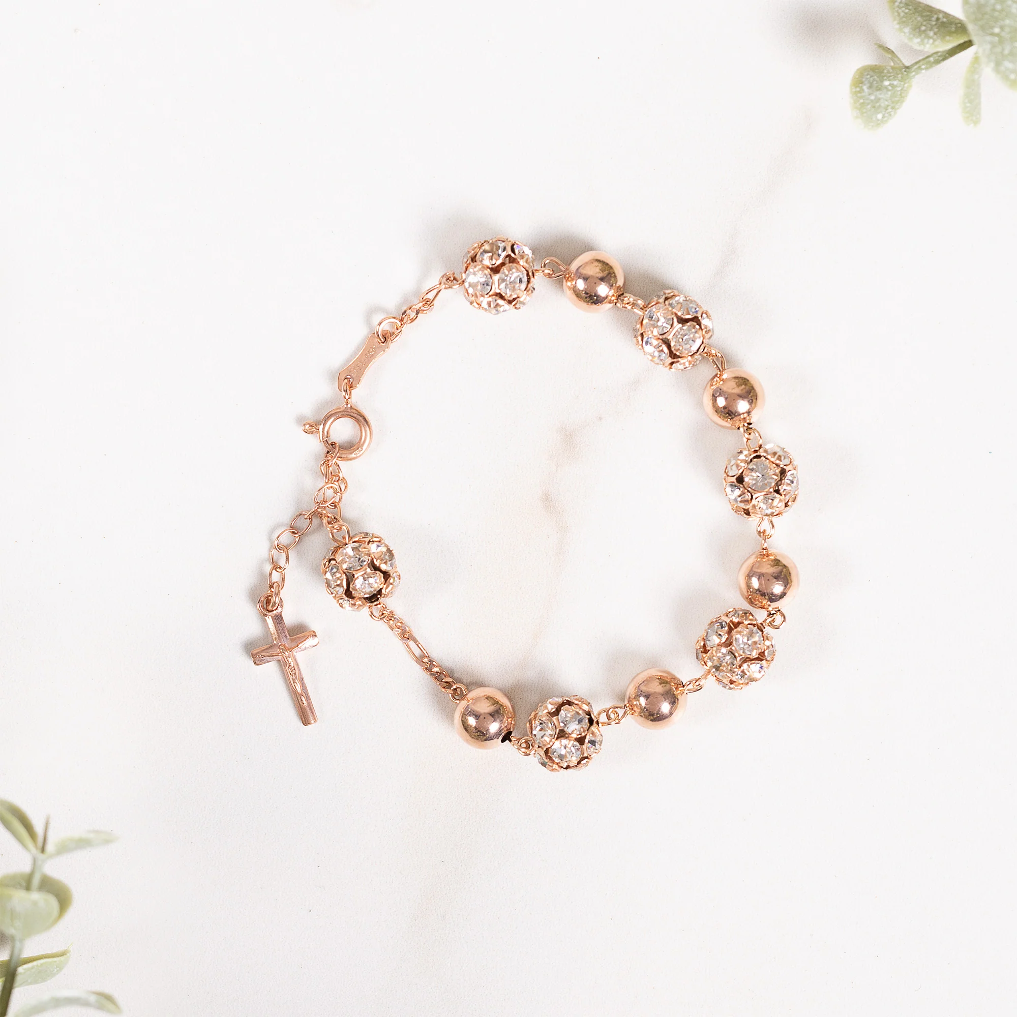 Italian Pavé & Rose Gold Rosary Bracelet - Image 2
