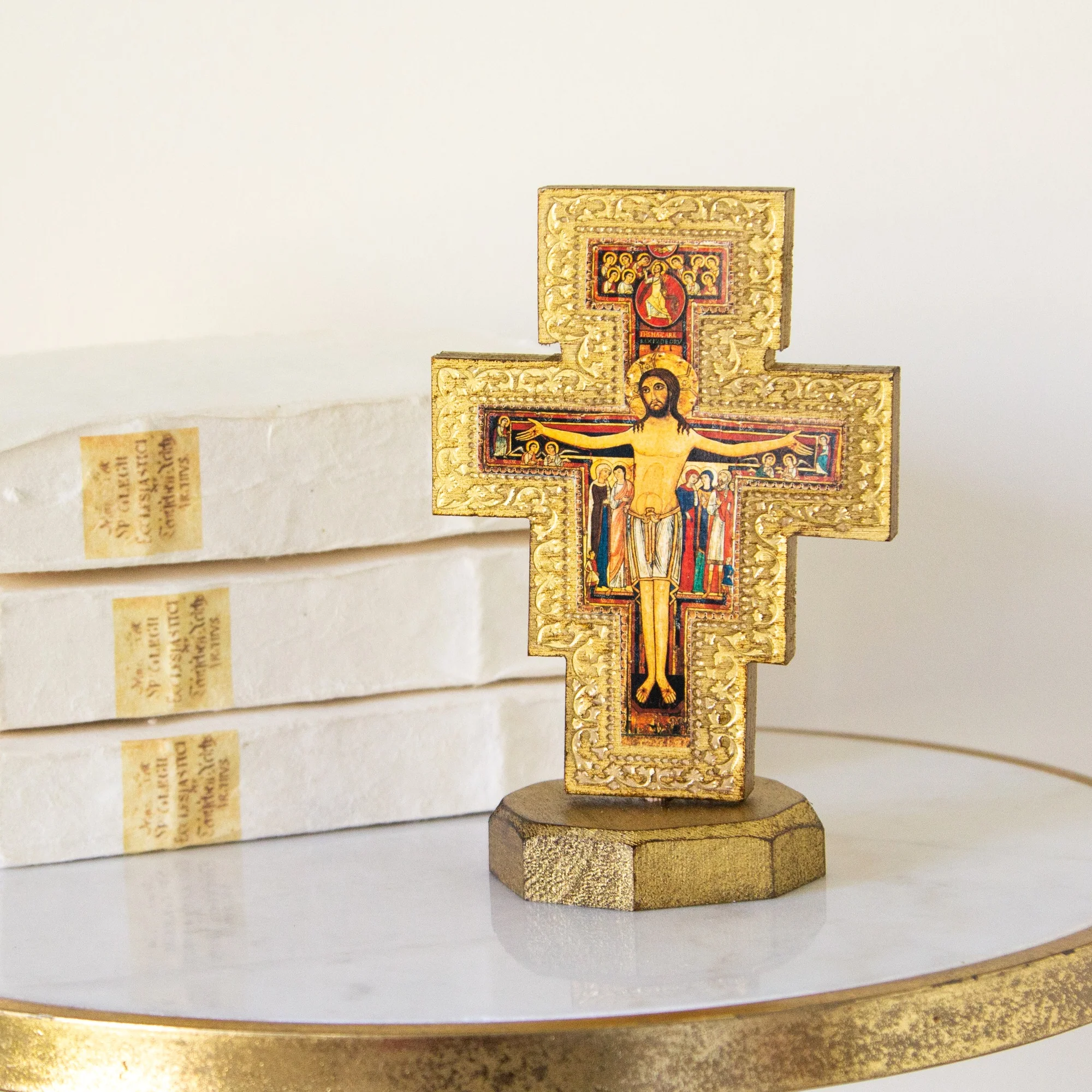 Italian San Damiano Crucifix on Octagonal Base