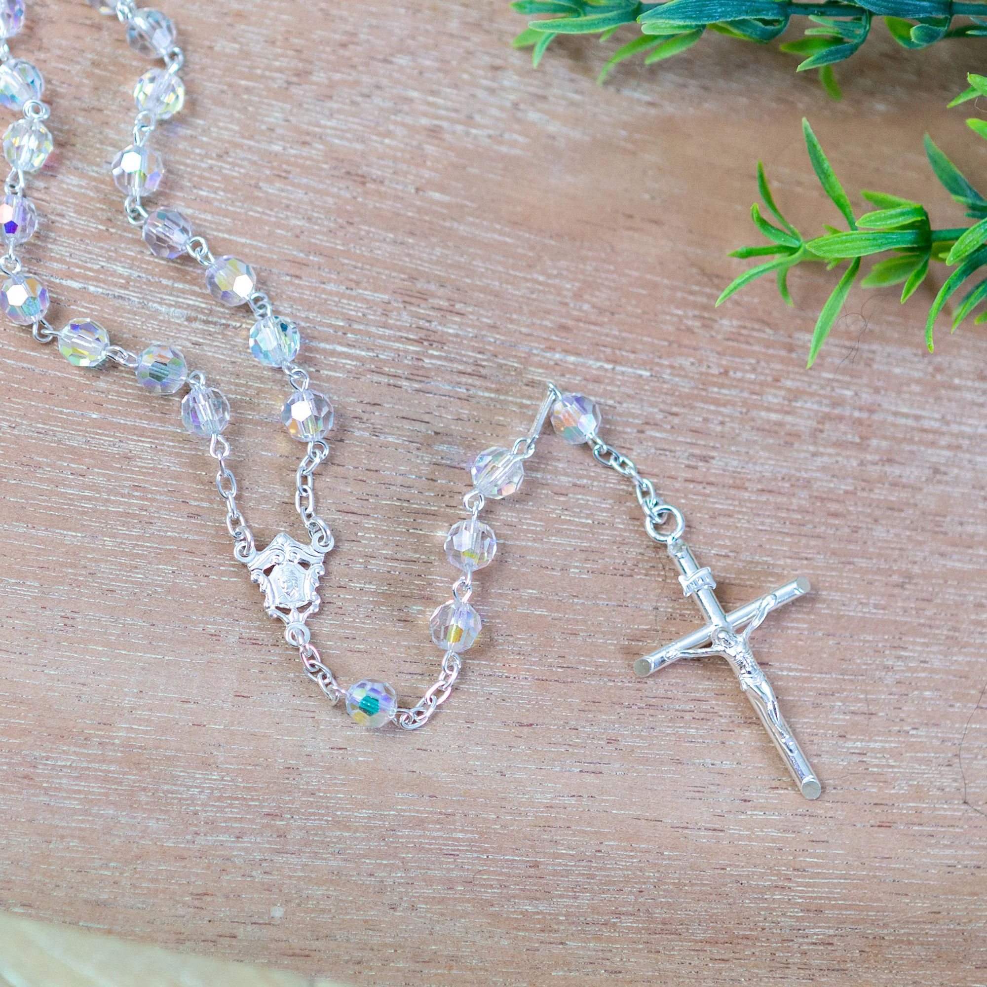 Italian Silver & Fire Polished Crystal Preciosa beaded Rosary