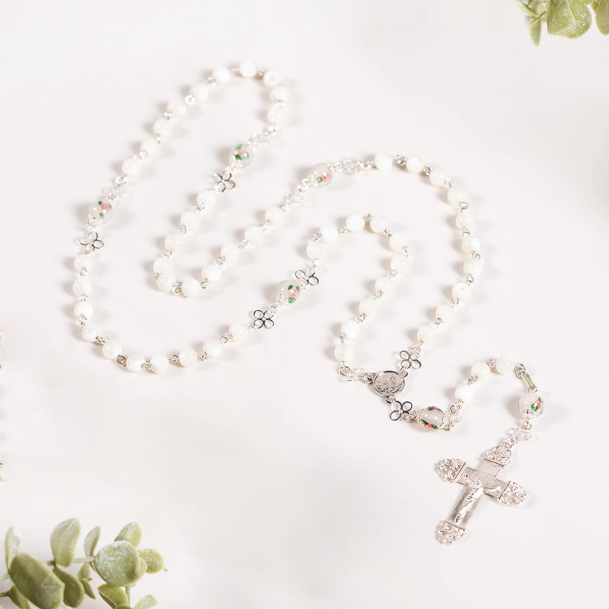 Italian Sterling Blown Glass Mother of Pearl Rosary