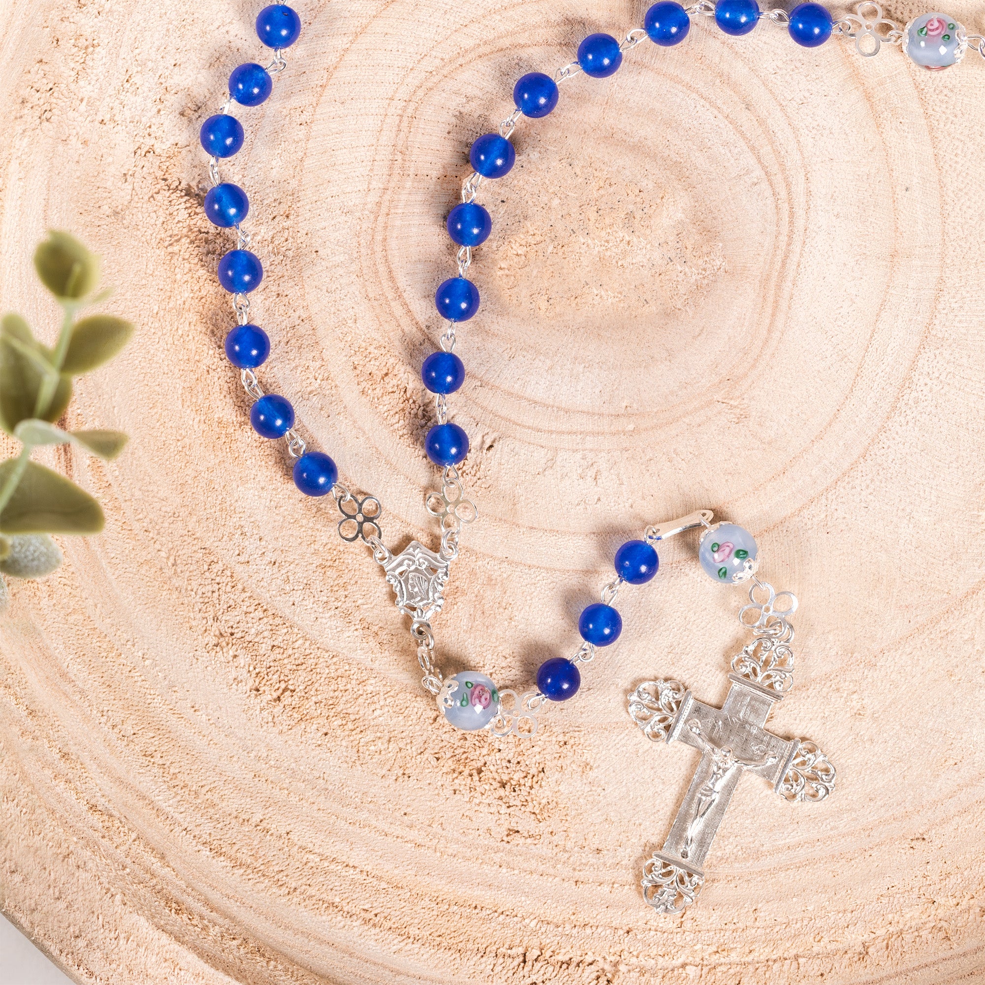 Italian Sterling Blue Agate Rosary - Image 2
