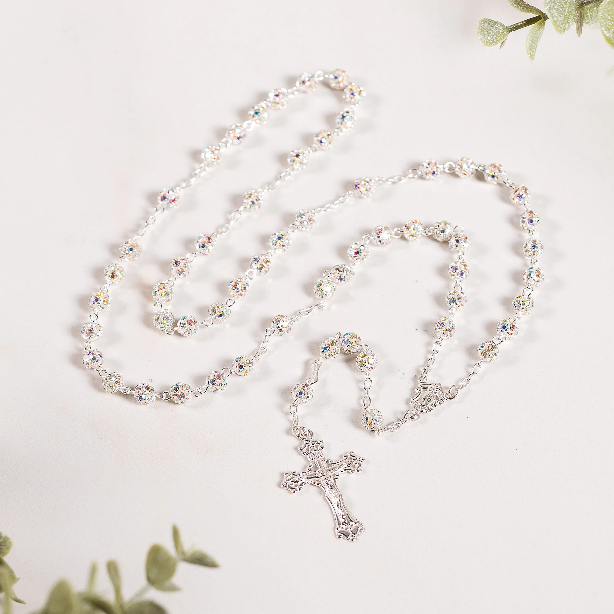 Italian Sterling Iridescent Pavé Bead Rosary