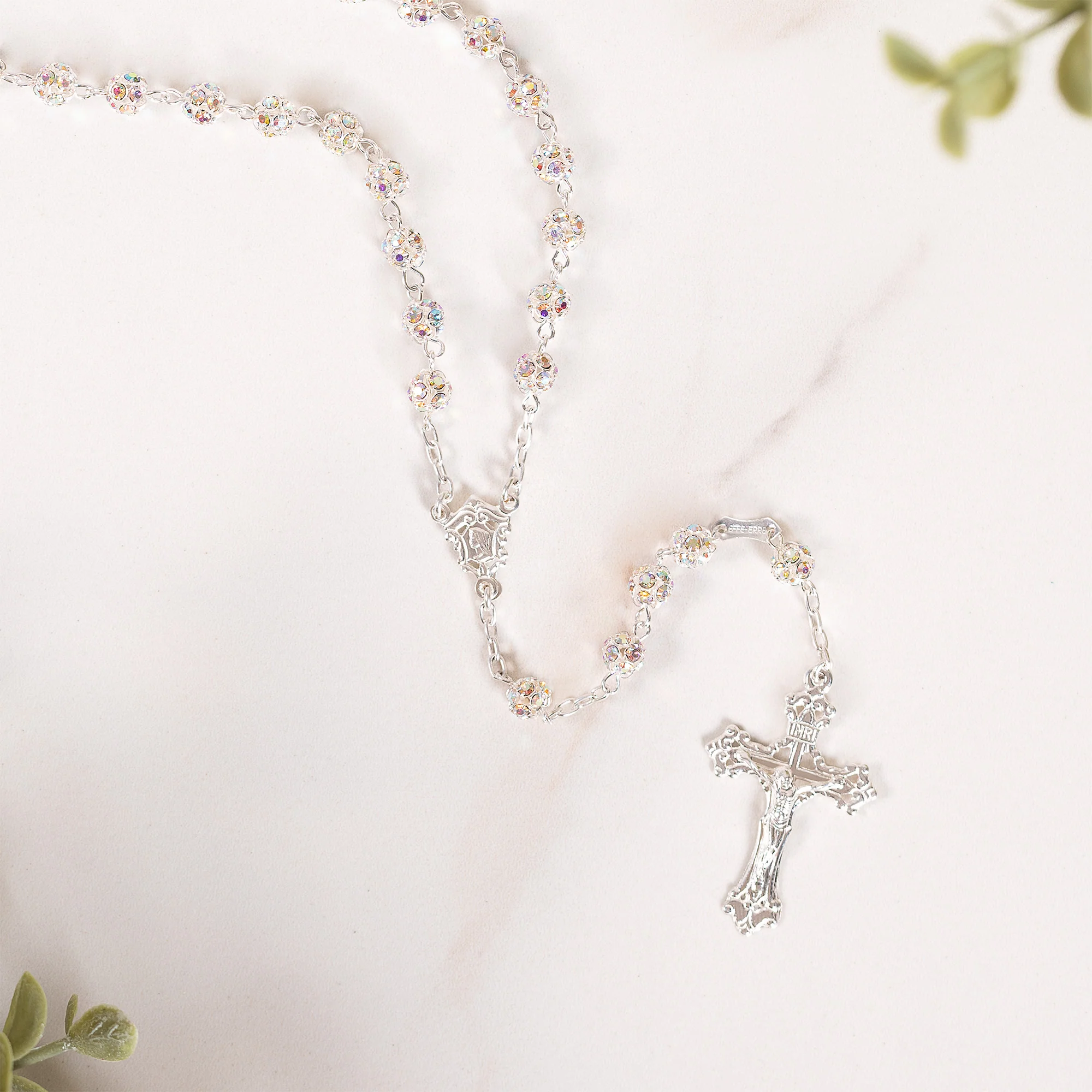 Italian Sterling Iridescent Pavé Bead Rosary - Image 2