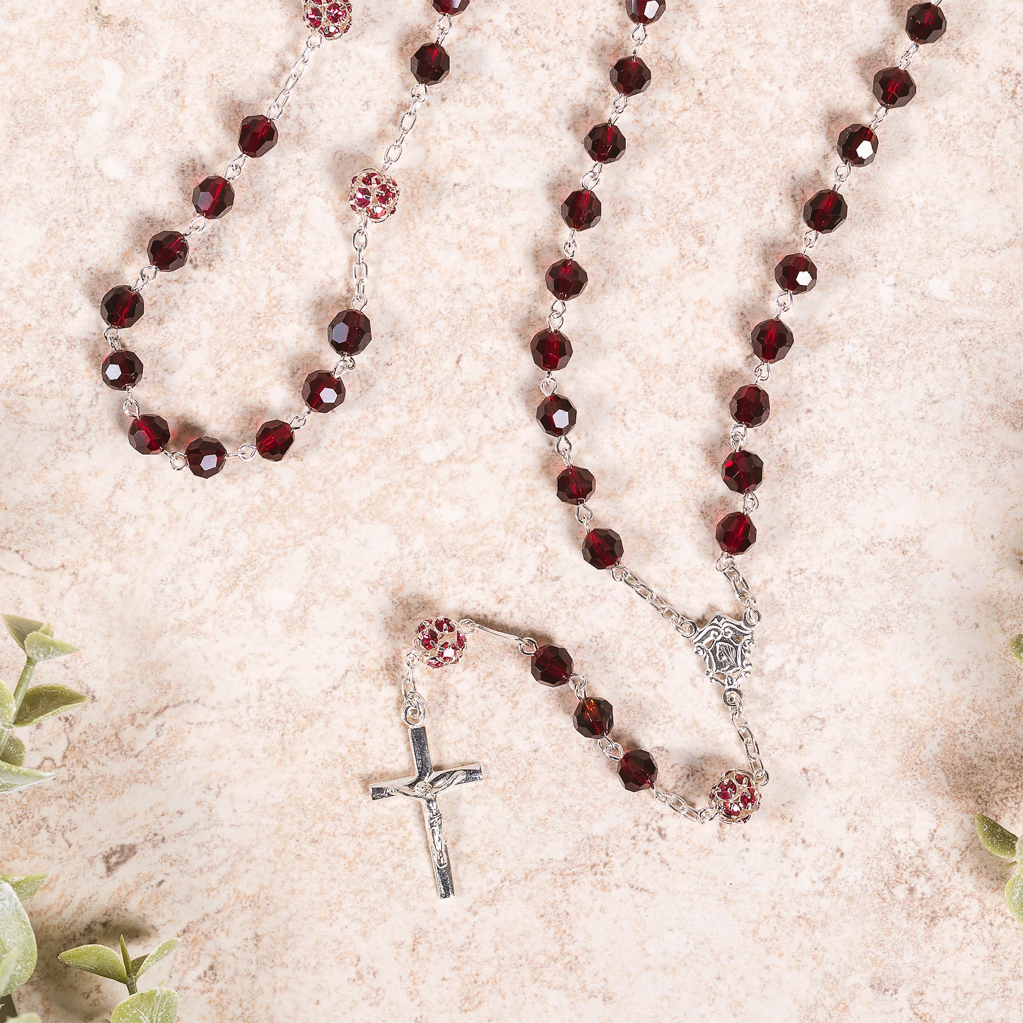 Italian Sterling Red Crystal Bead Rosary - Image 2
