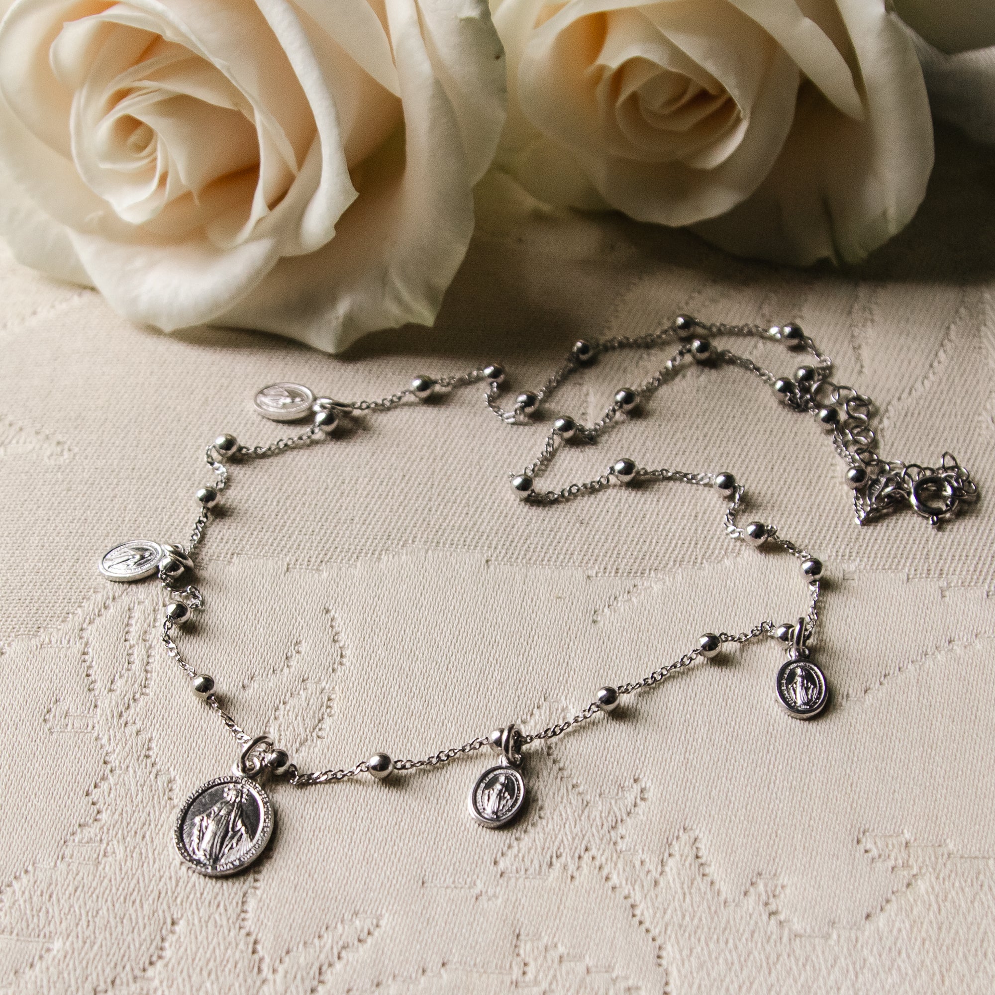 Italian Sterling Silver Beaded Miraculous Necklace