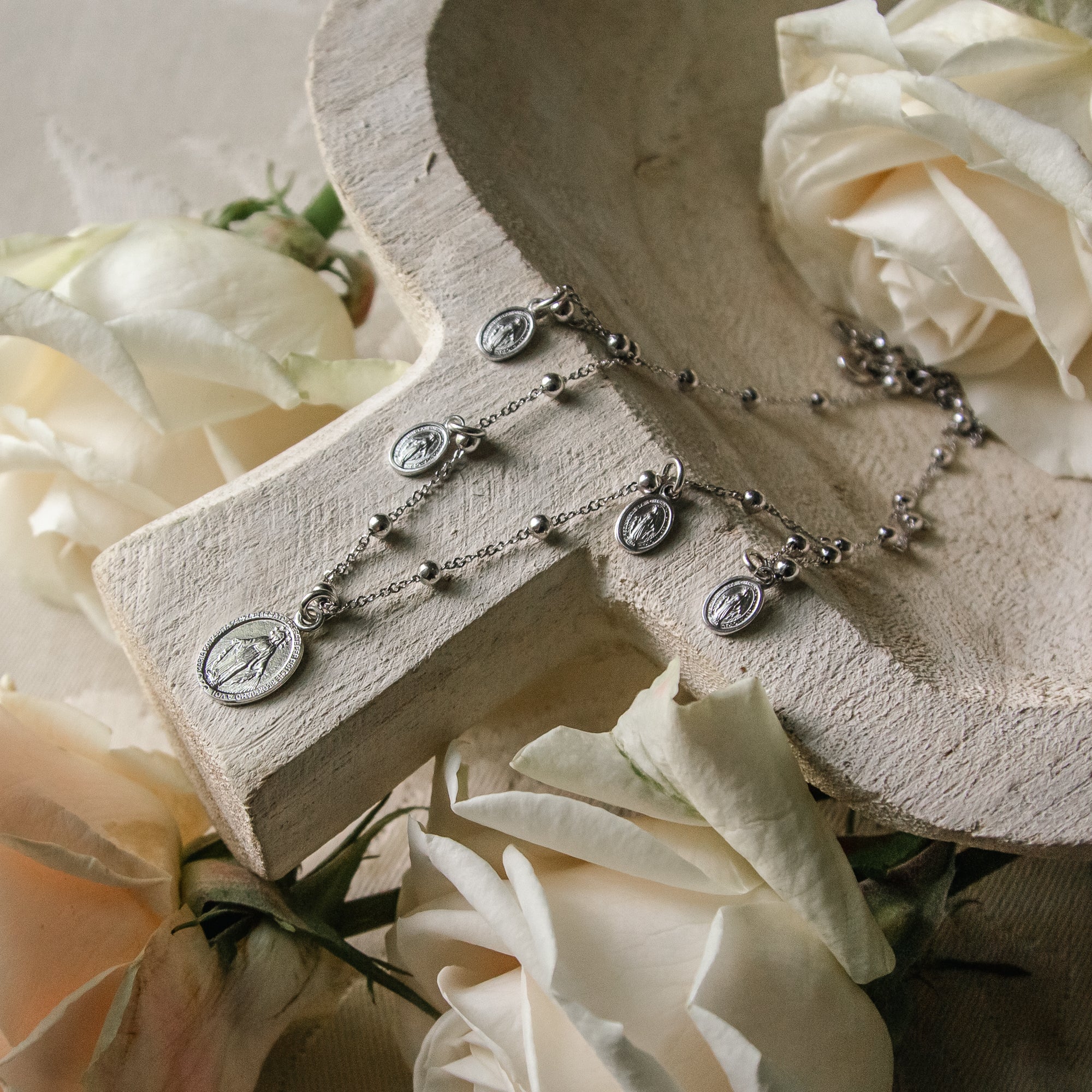 Italian Sterling Silver Beaded Miraculous Necklace - Image 2