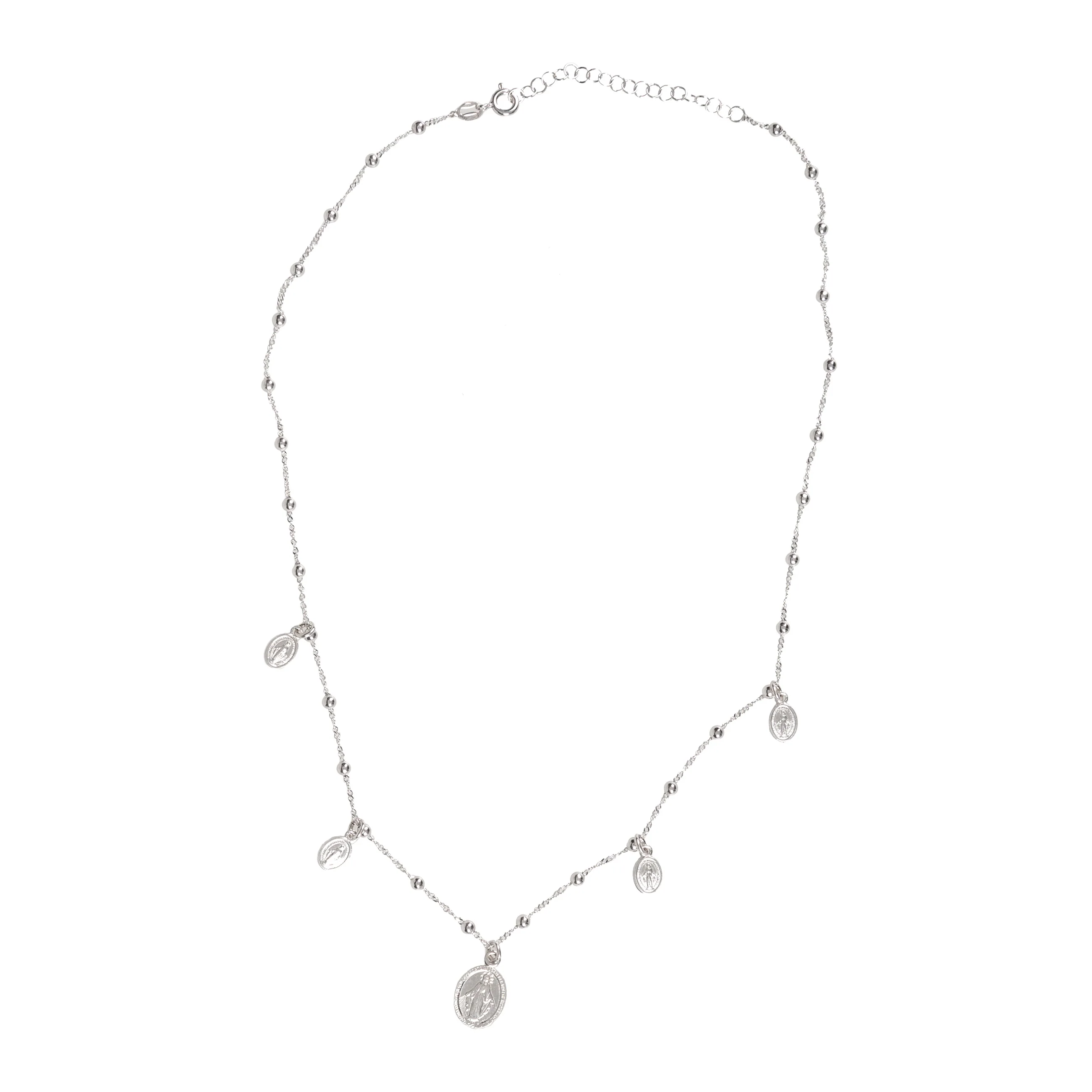 Italian Sterling Silver Beaded Miraculous Necklace - Image 3