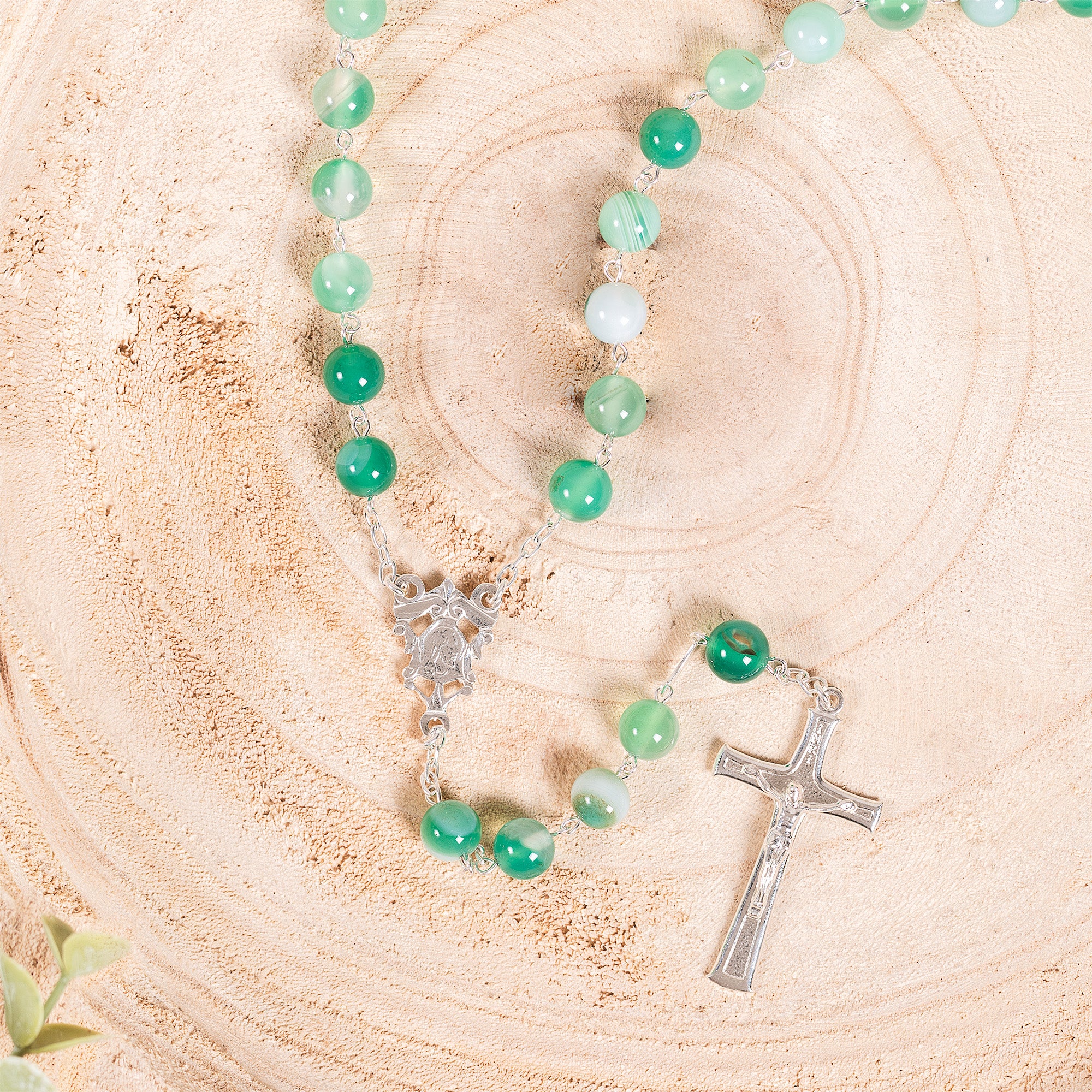 Italian Sterling Silver Green Gemstone Rosary - Image 2