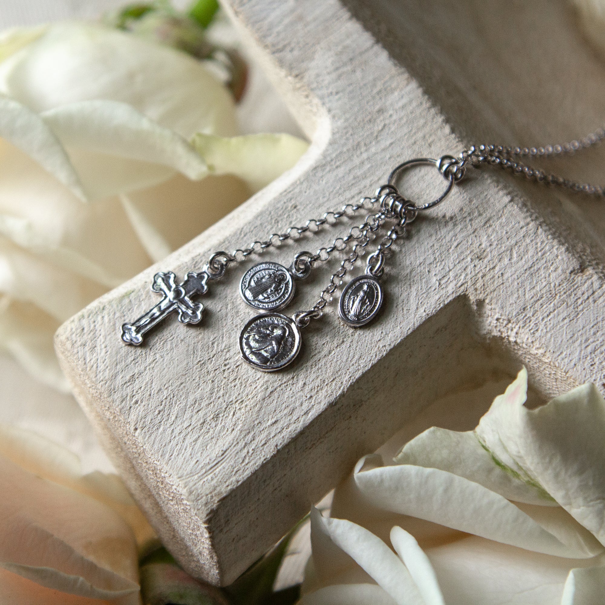 Italian Sterling Silver Holy Medals Necklace - Image 2