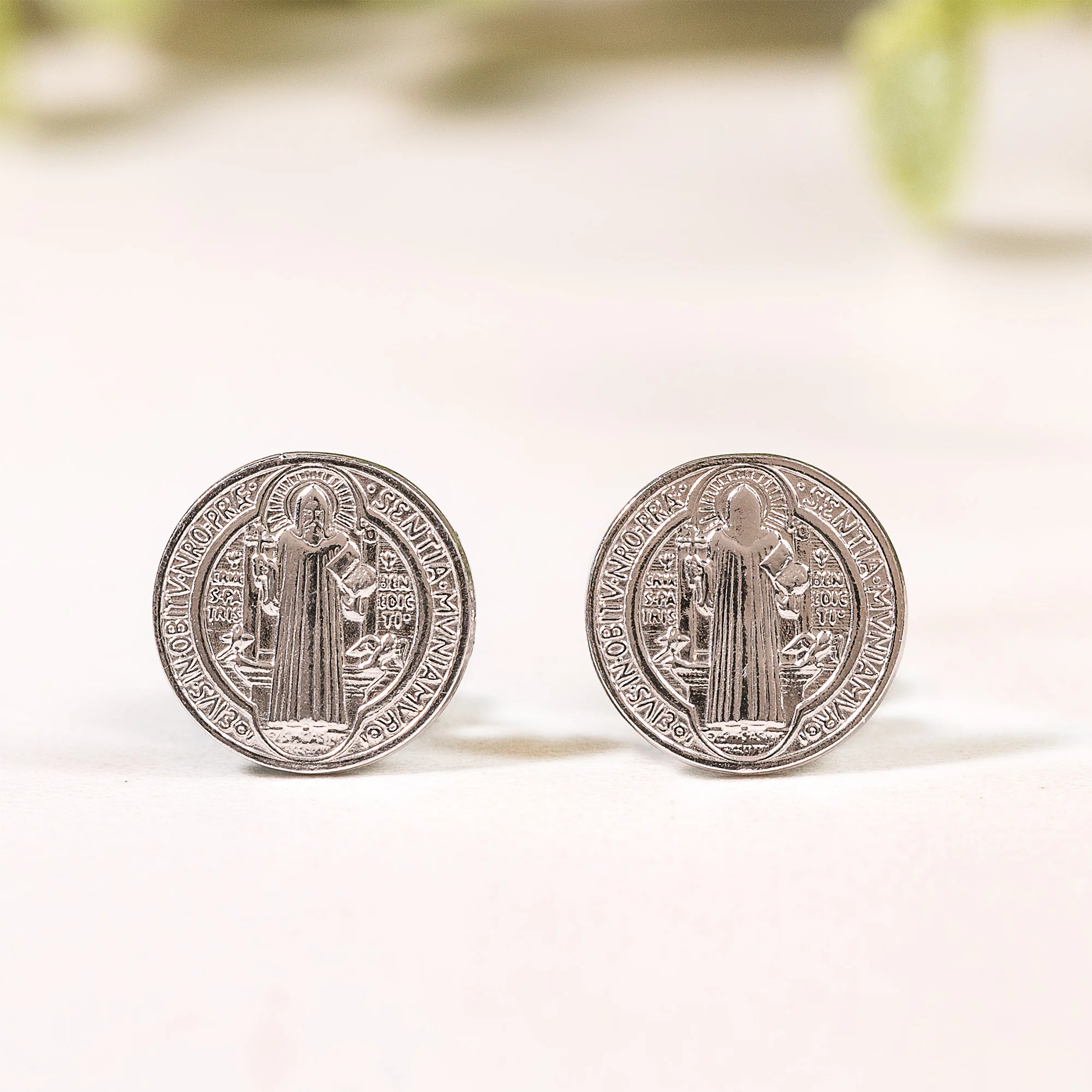 Italian Sterling Silver St. Benedict Medal Earrings
