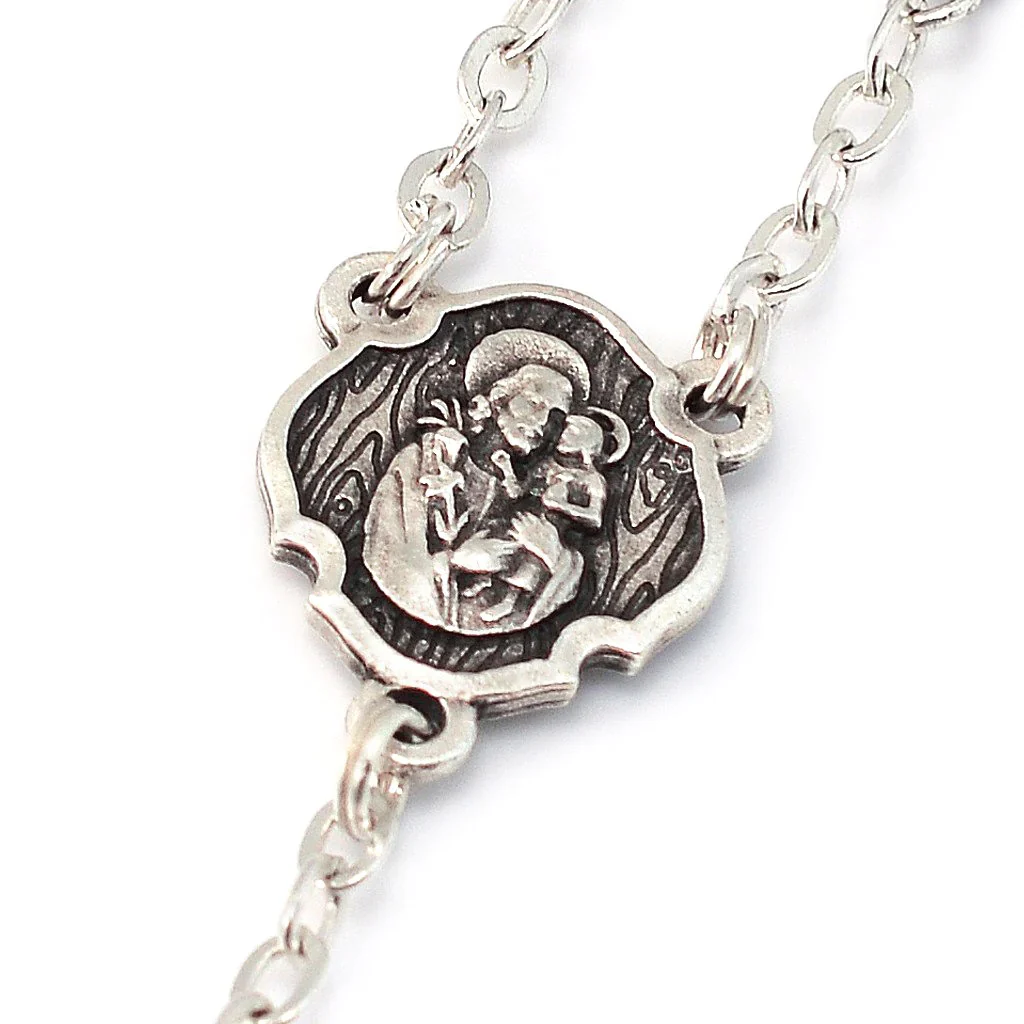 Italian Wood and Silver Plated St. Joseph Rosary - Image 4