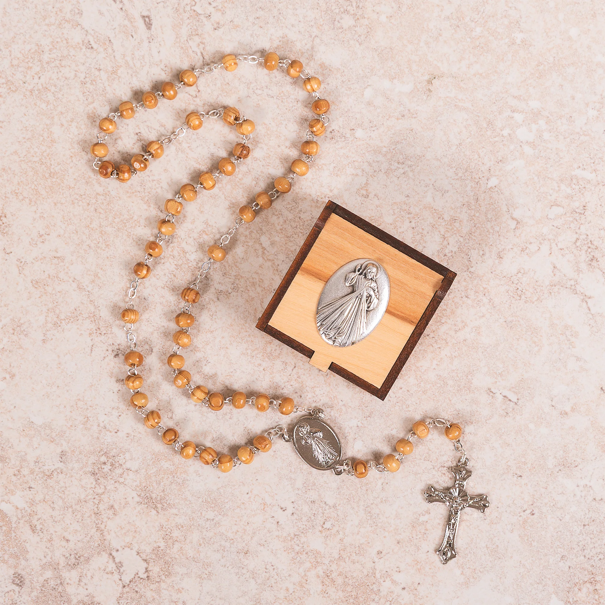Italian Wood Rosary & Divine Mercy St. Faustina Rosary Box - Image 2