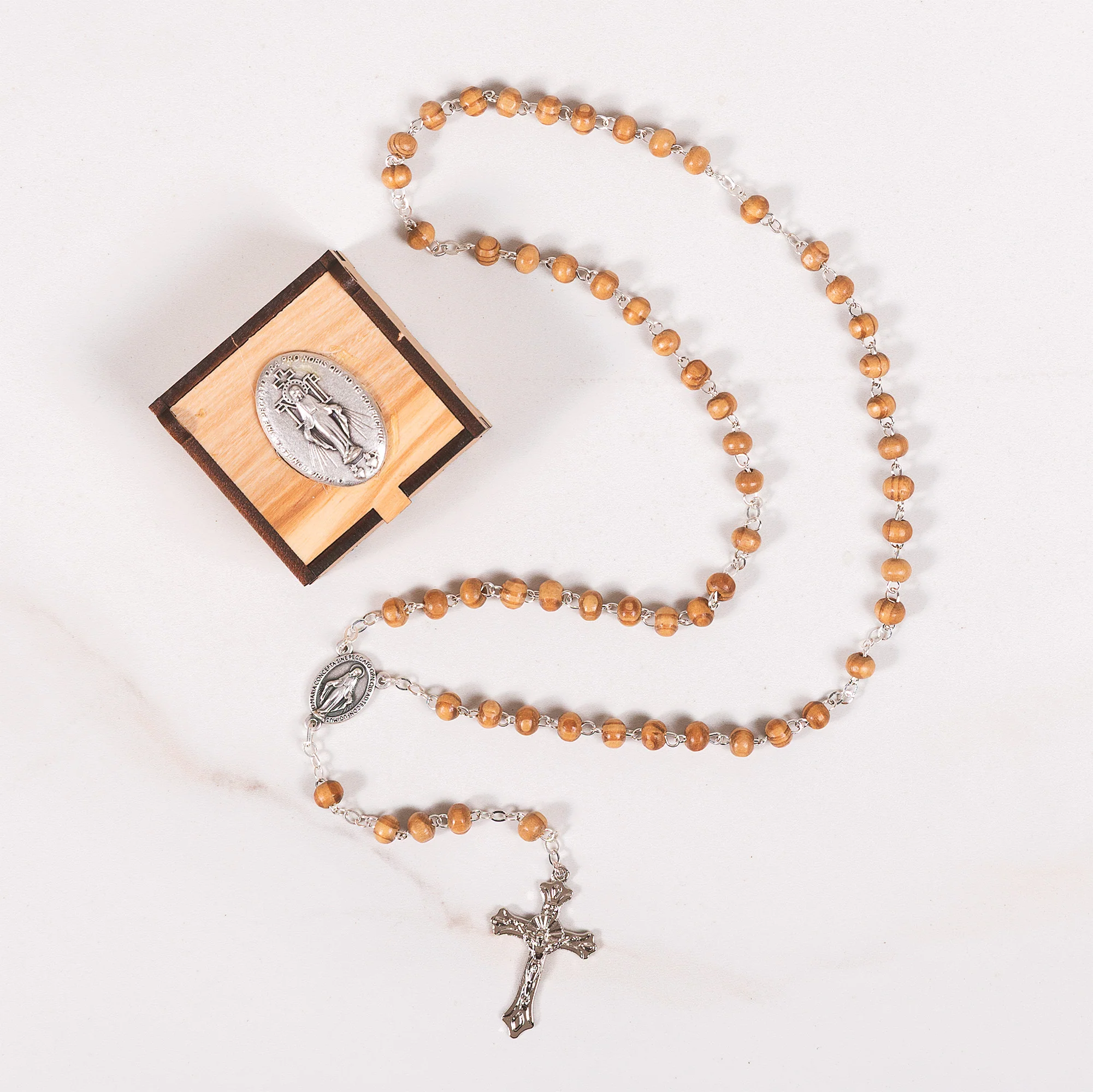 Italian Wood Rosary & Miraculous Medal Rosary Box - Image 2