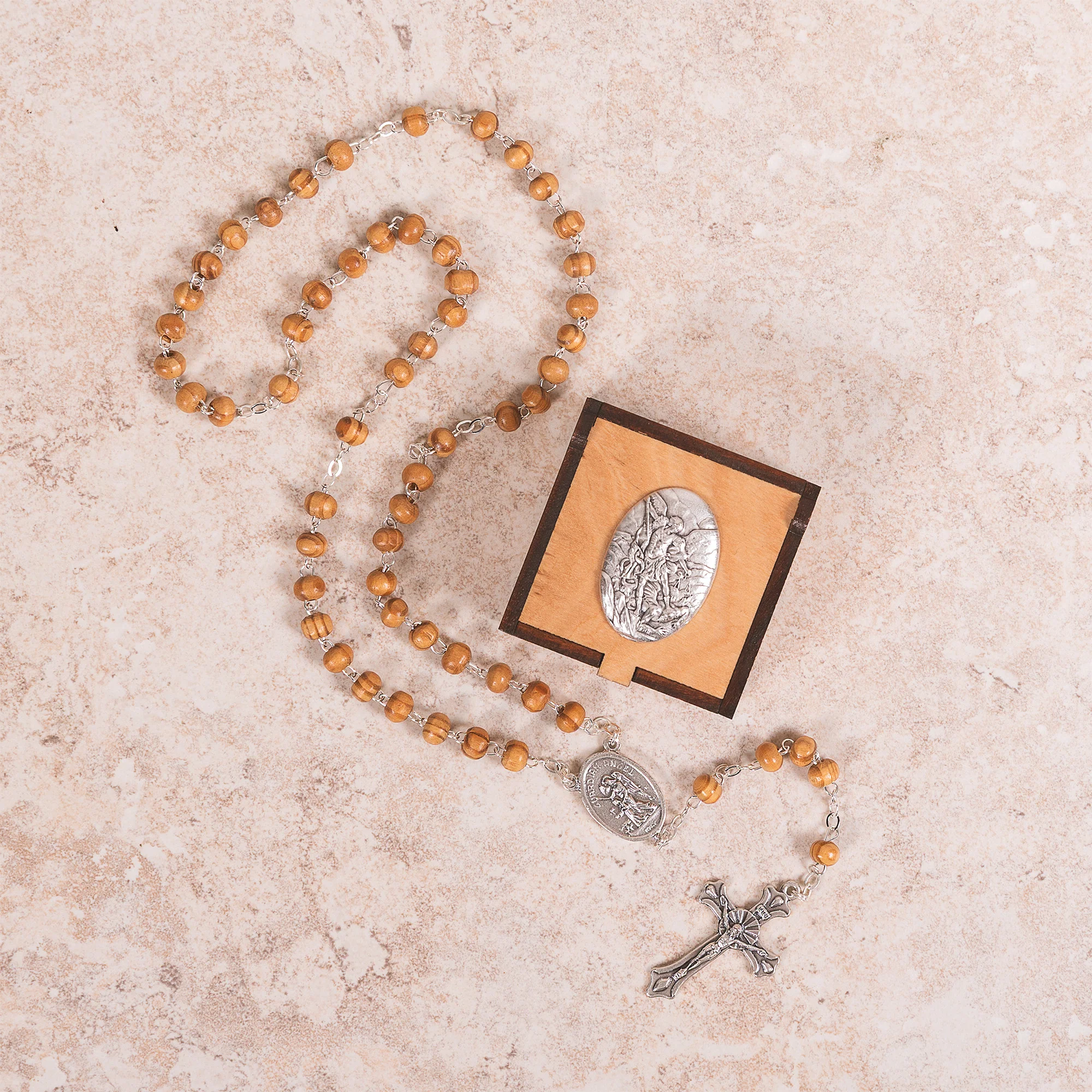 Italian Wood Rosary & St. Michael/Guardian Angel Rosary Box - Image 2