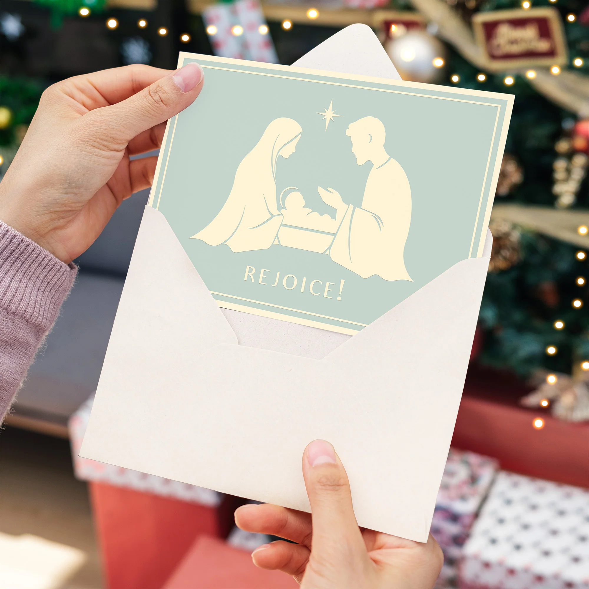 Ivory and Blue Holy Family Silhouette Christmas Cards - Set of 20 - Image 3