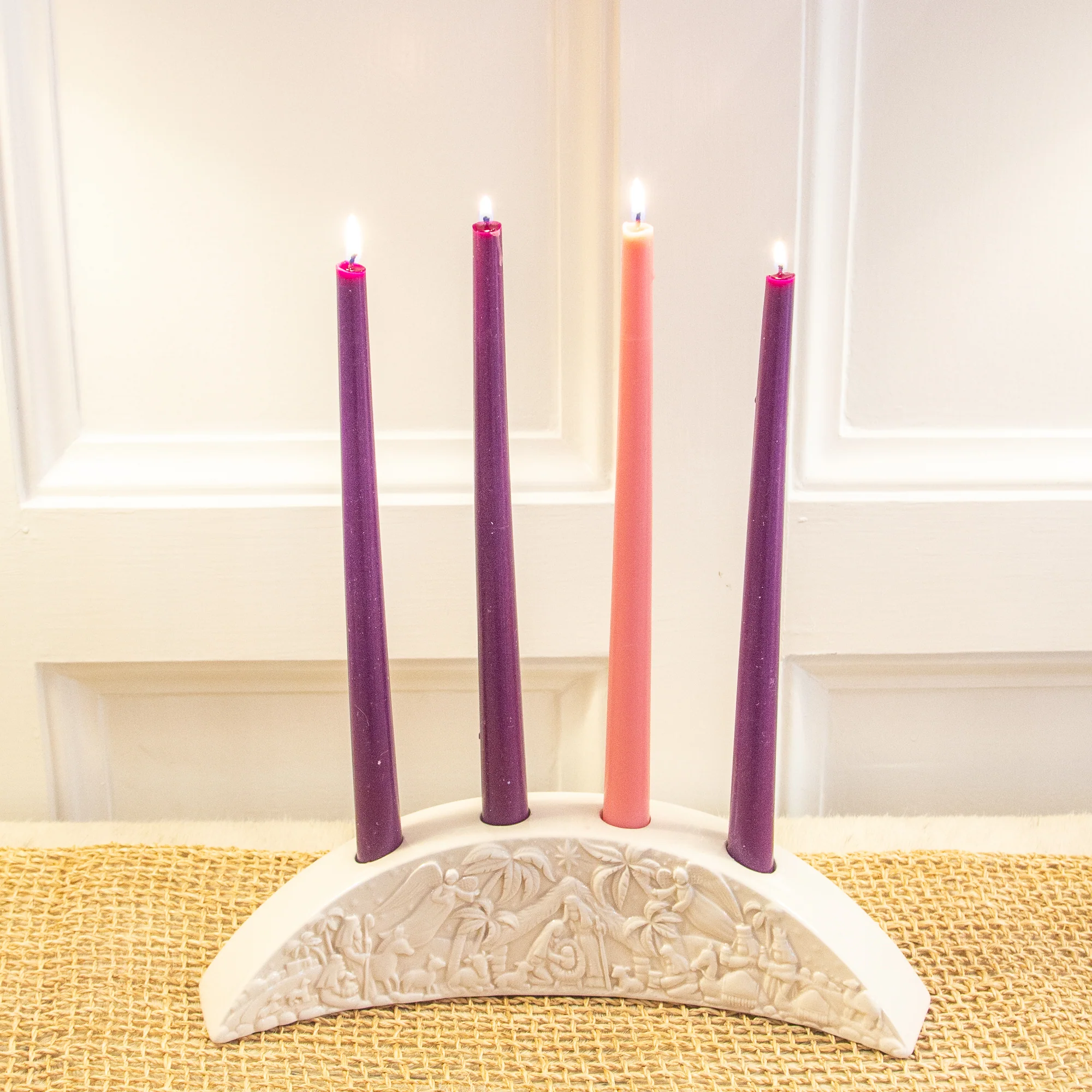 Ivory Ceramic Nativity Advent Candle Holder