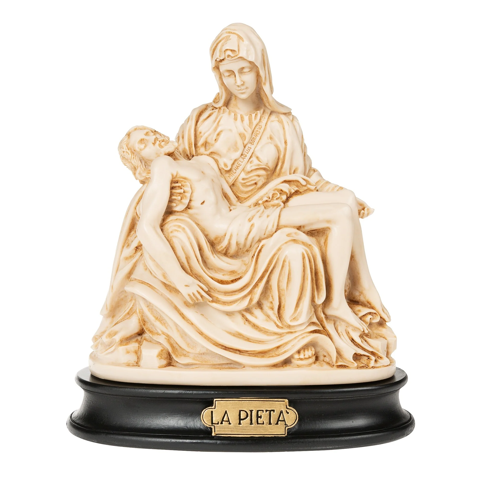 Ivory Pieta Statue on Black Stand - Image 2