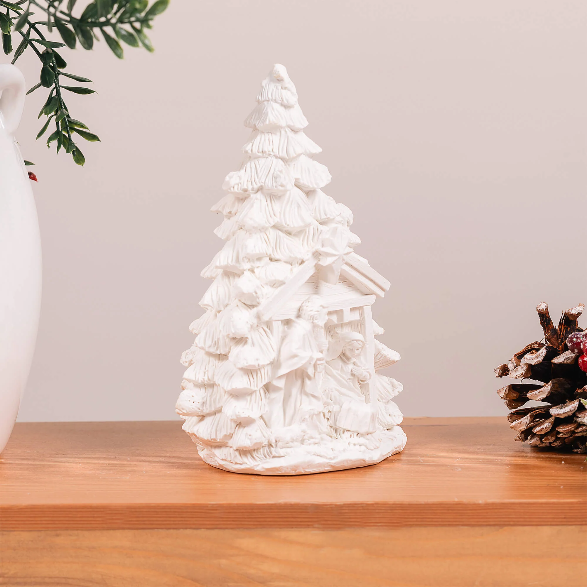Ivory Resin Christmas Tree One-Piece Nativity - 6" - Image 2