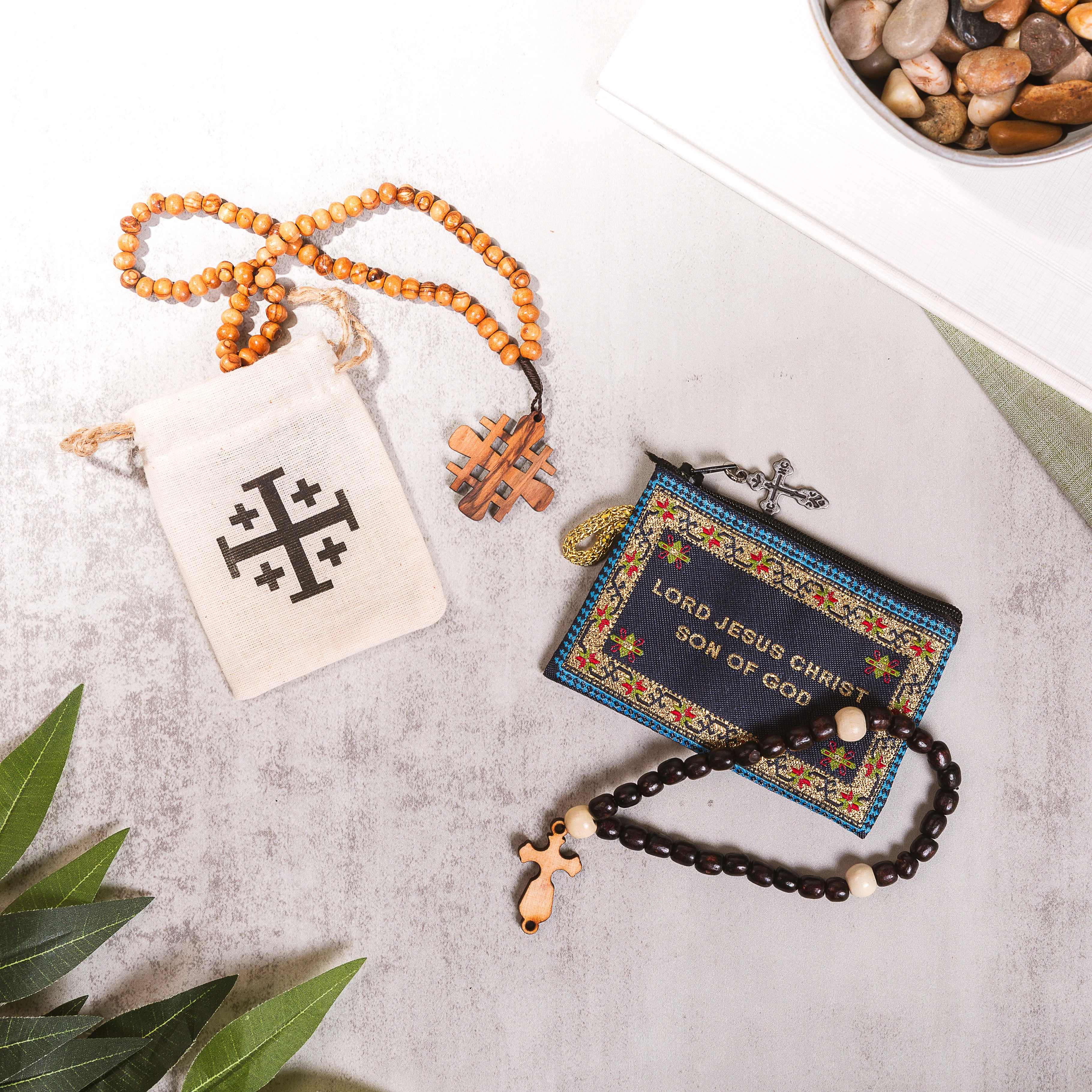 Jesus Beads & Jesus Prayer Pouch & Wooden Prayer Beads-30 Knot (Gift Set)
