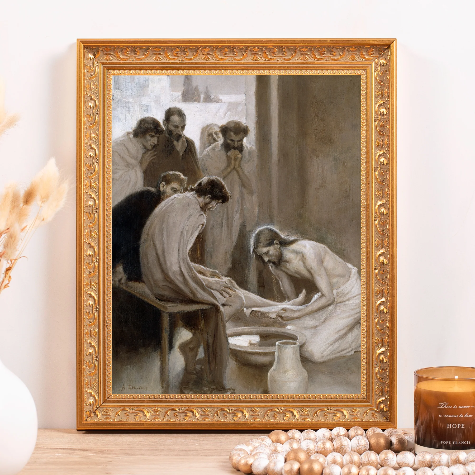 Jesus Washing the Feet of His Disciples Framed Canvas - Sacred Classics Collection