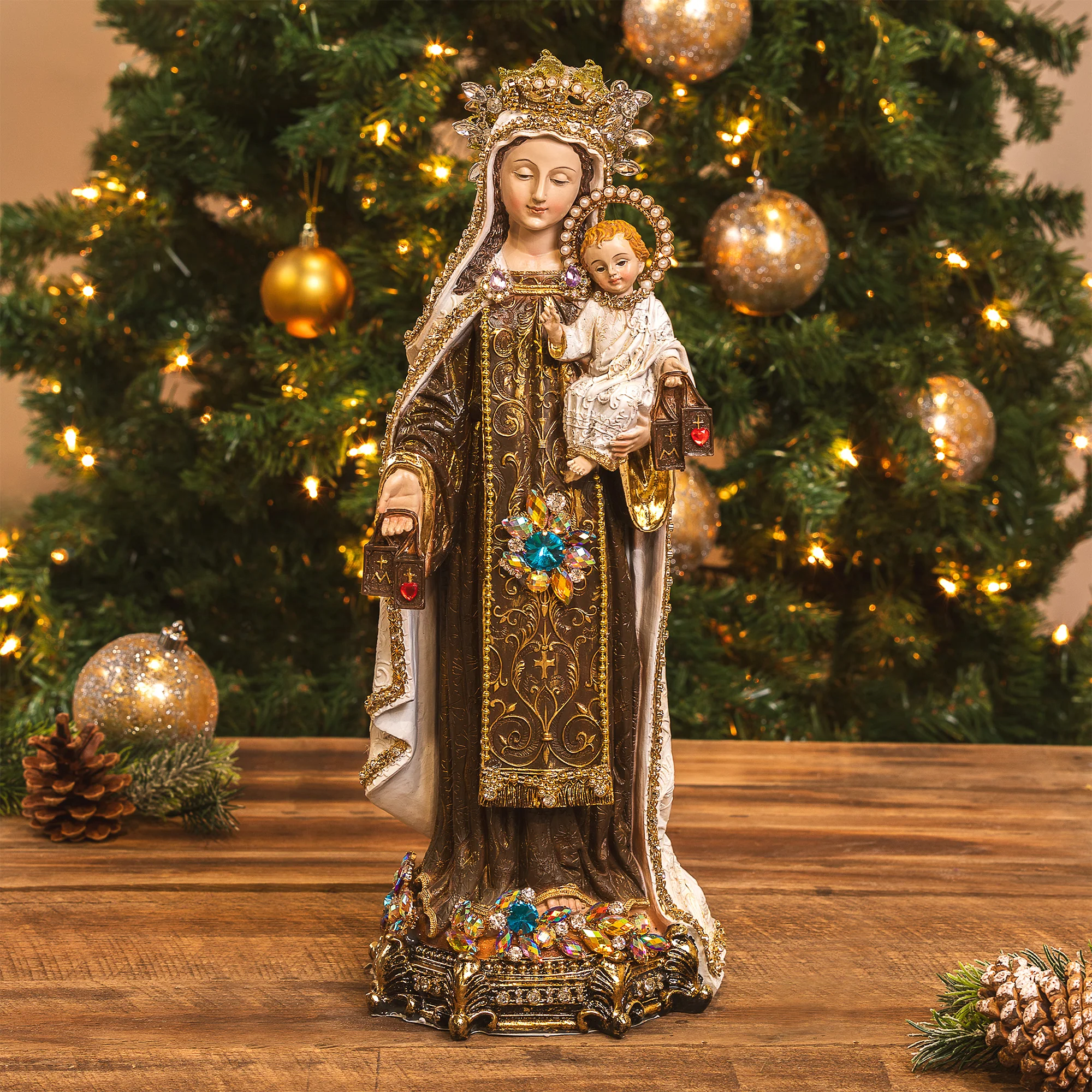 Jeweled Our Lady of Mt. Carmel Statue - 16" - Image 3