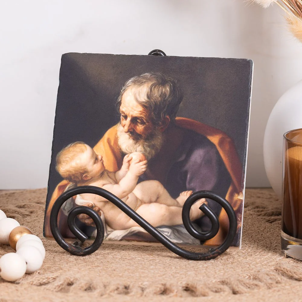 Joseph with the Infant Jesus Tumbled Stone Tile - 6" x 6"