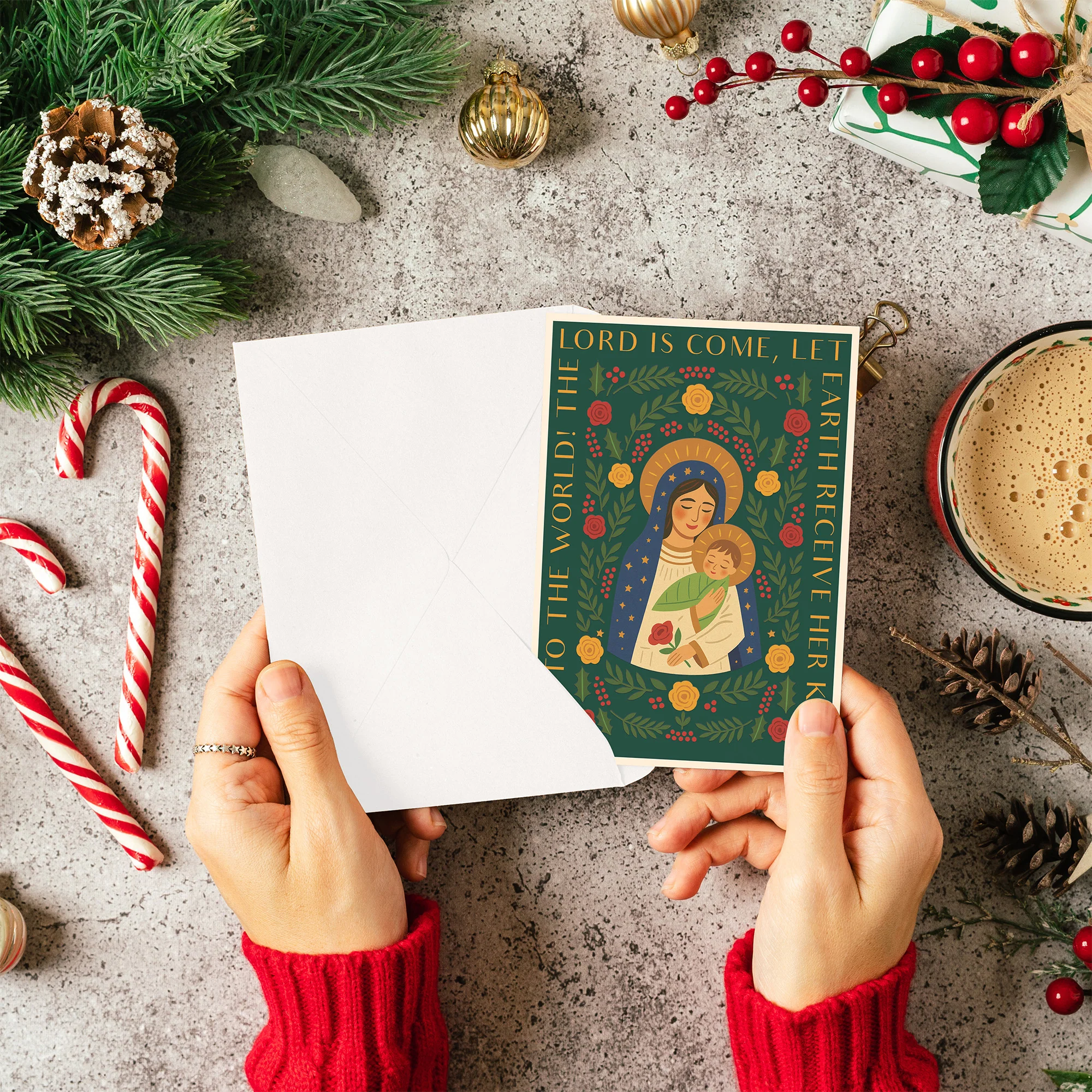 Joy to the World Folk Art Christmas Cards - Set of 20 - Image 3