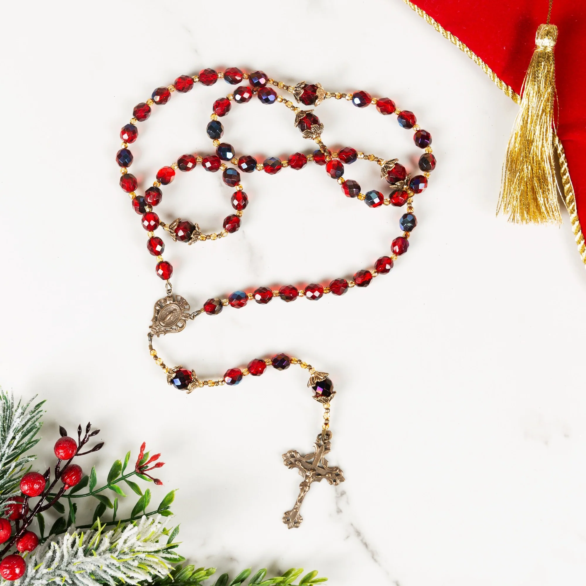 Joy To The World Red Christmas Rosary