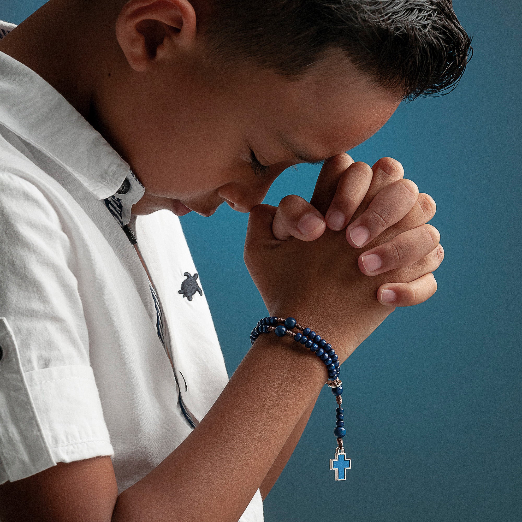 Kids Blue Wooden Rosary Bracelet - Image 3
