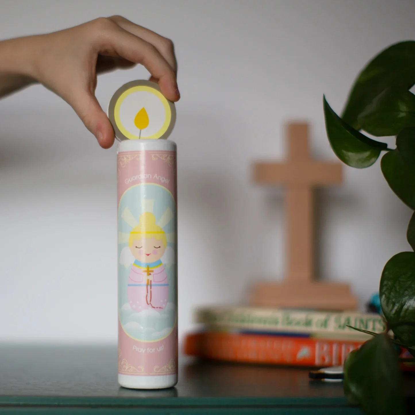 Kids Guardian Angel Wooden Prayer Candle - Image 3