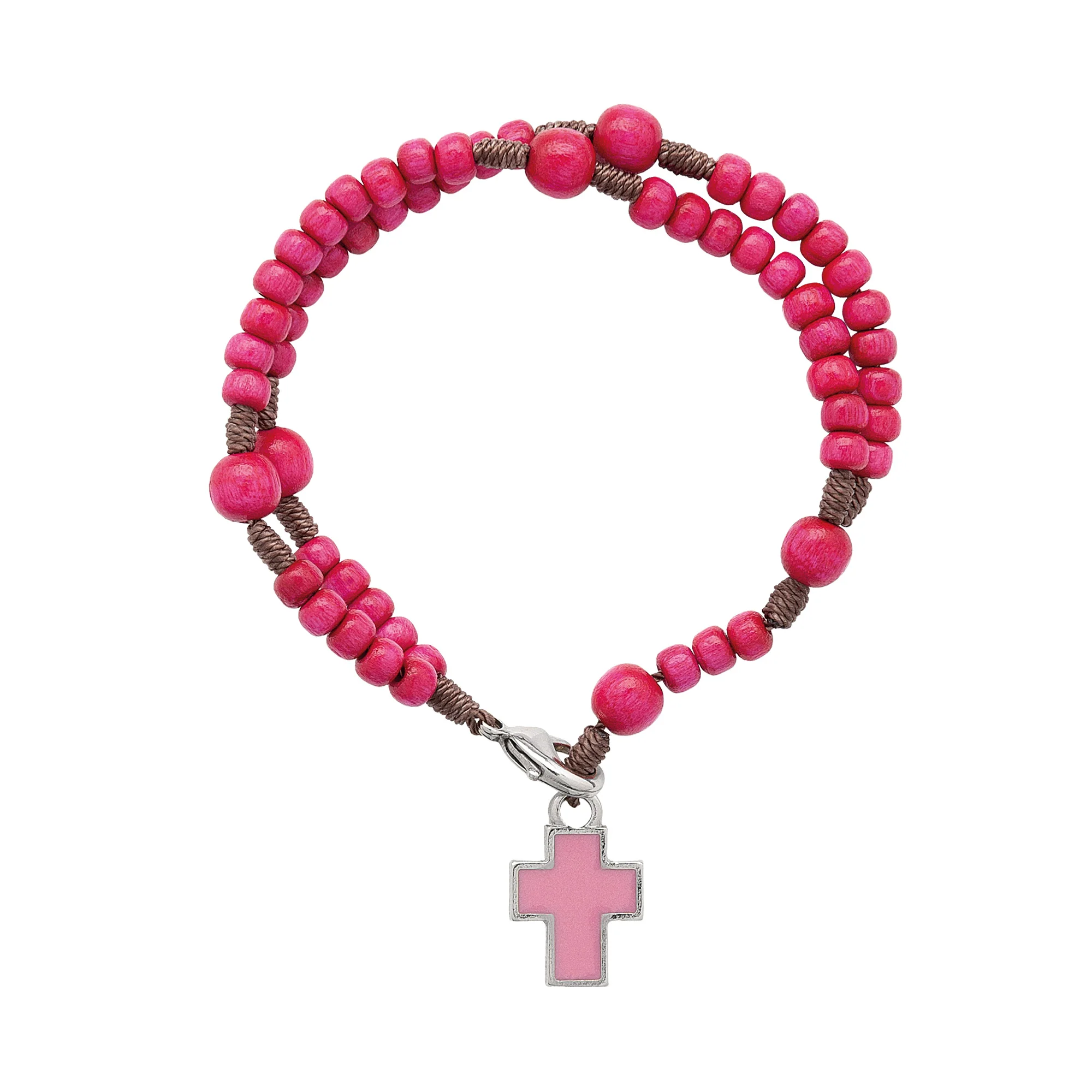 Kids Pink Wooden Rosary Bracelet - Image 2