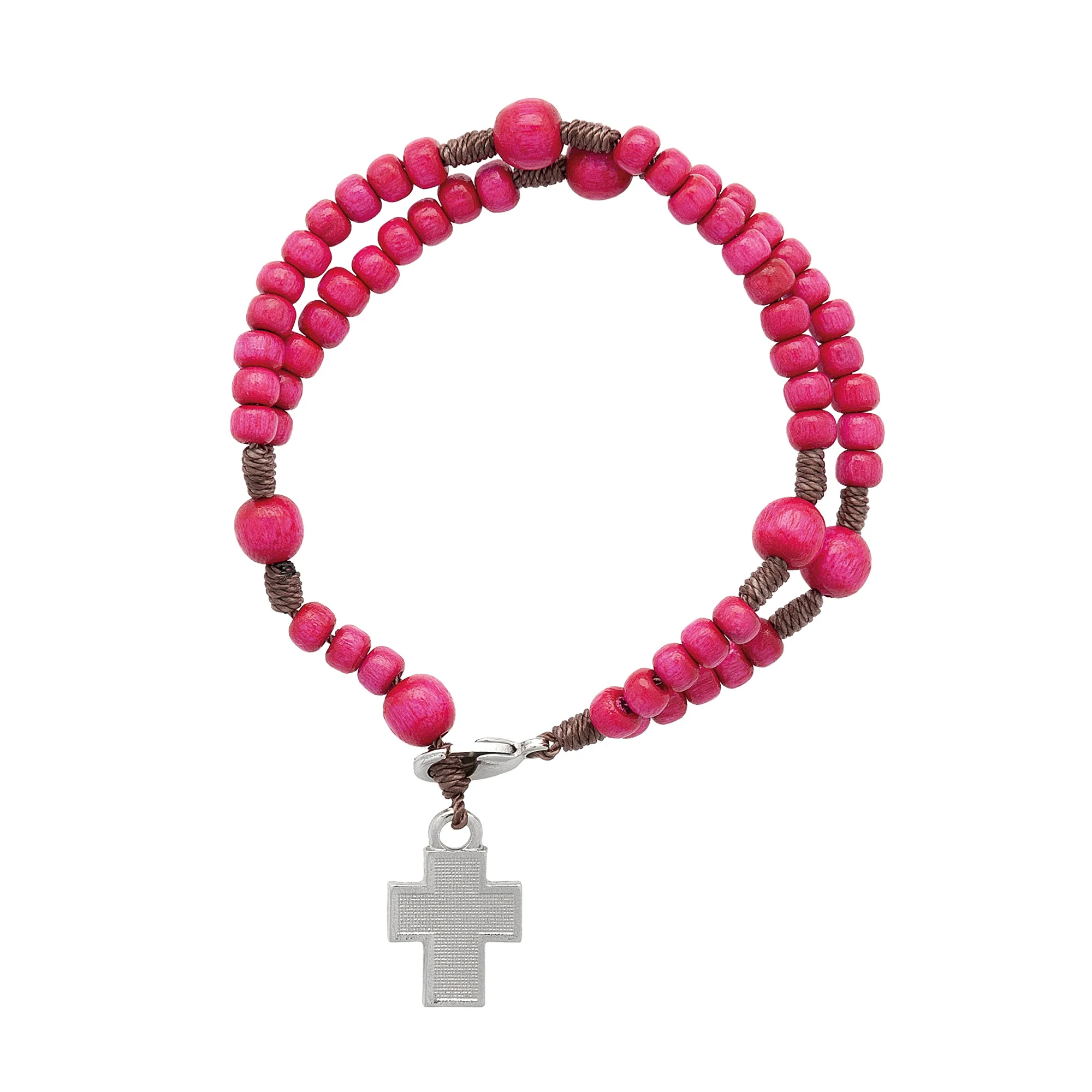 Kids Pink Wooden Rosary Bracelet - Image 3