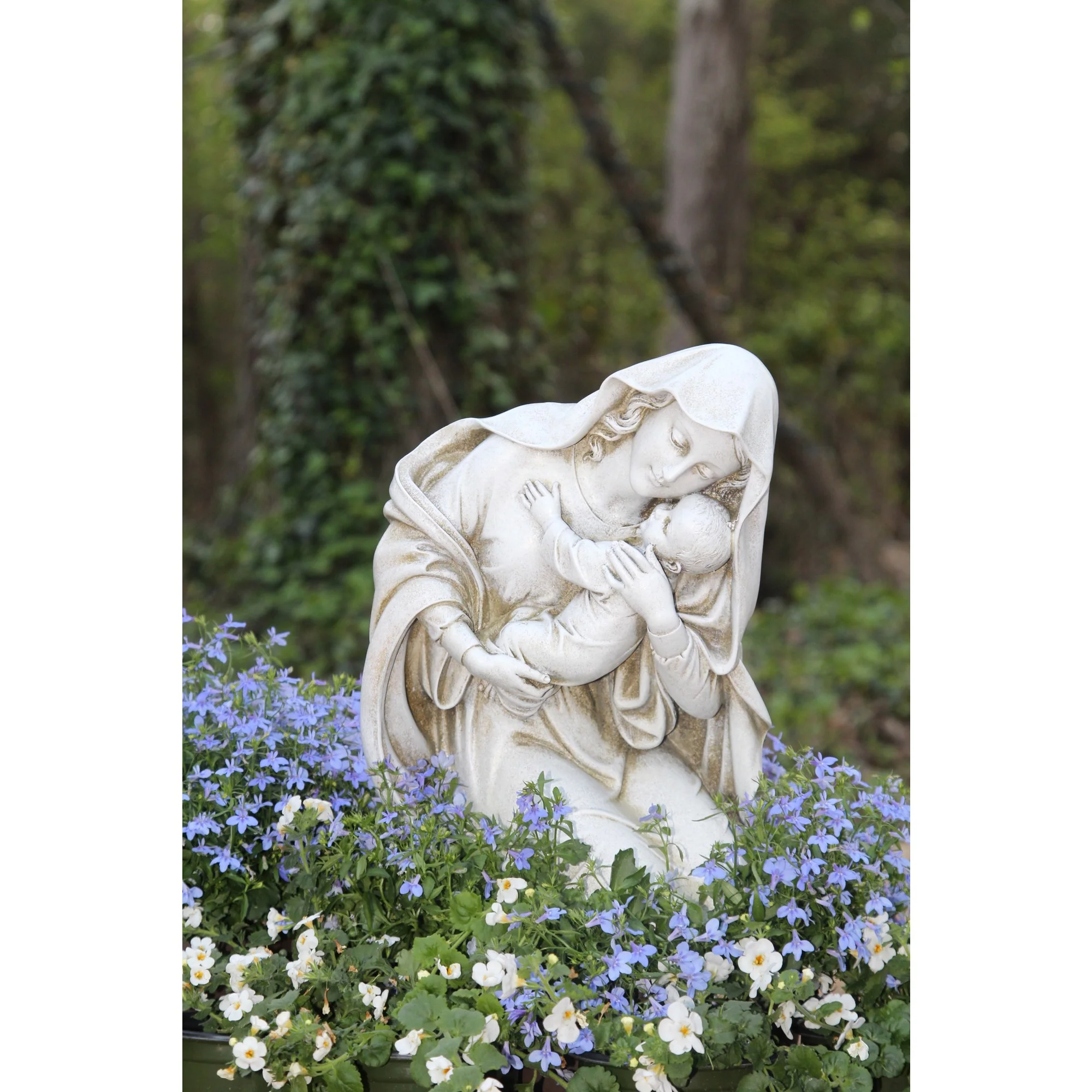 Kneeling Madonna & Child Garden Statue - 13.5" - Image 3