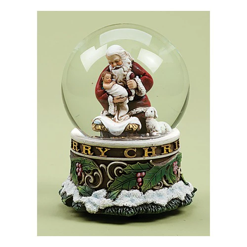 Kneeling Santa Musical "Silent Night" Snowglobe