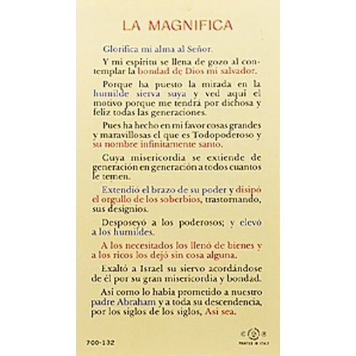 La Magnifica - Virgen Guadalupe (Magnificat); Spanish Prayer Card - Image 2