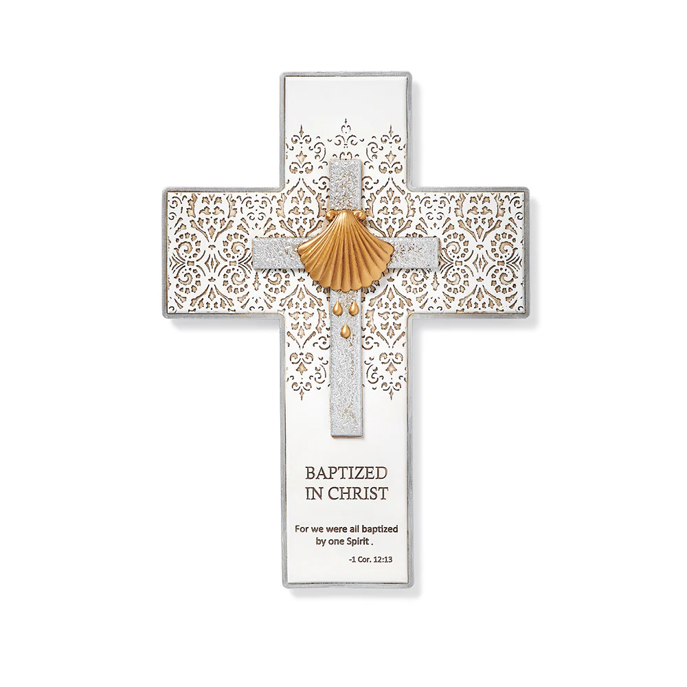 Lace & Scallop Baptism Wall Cross - 9 "