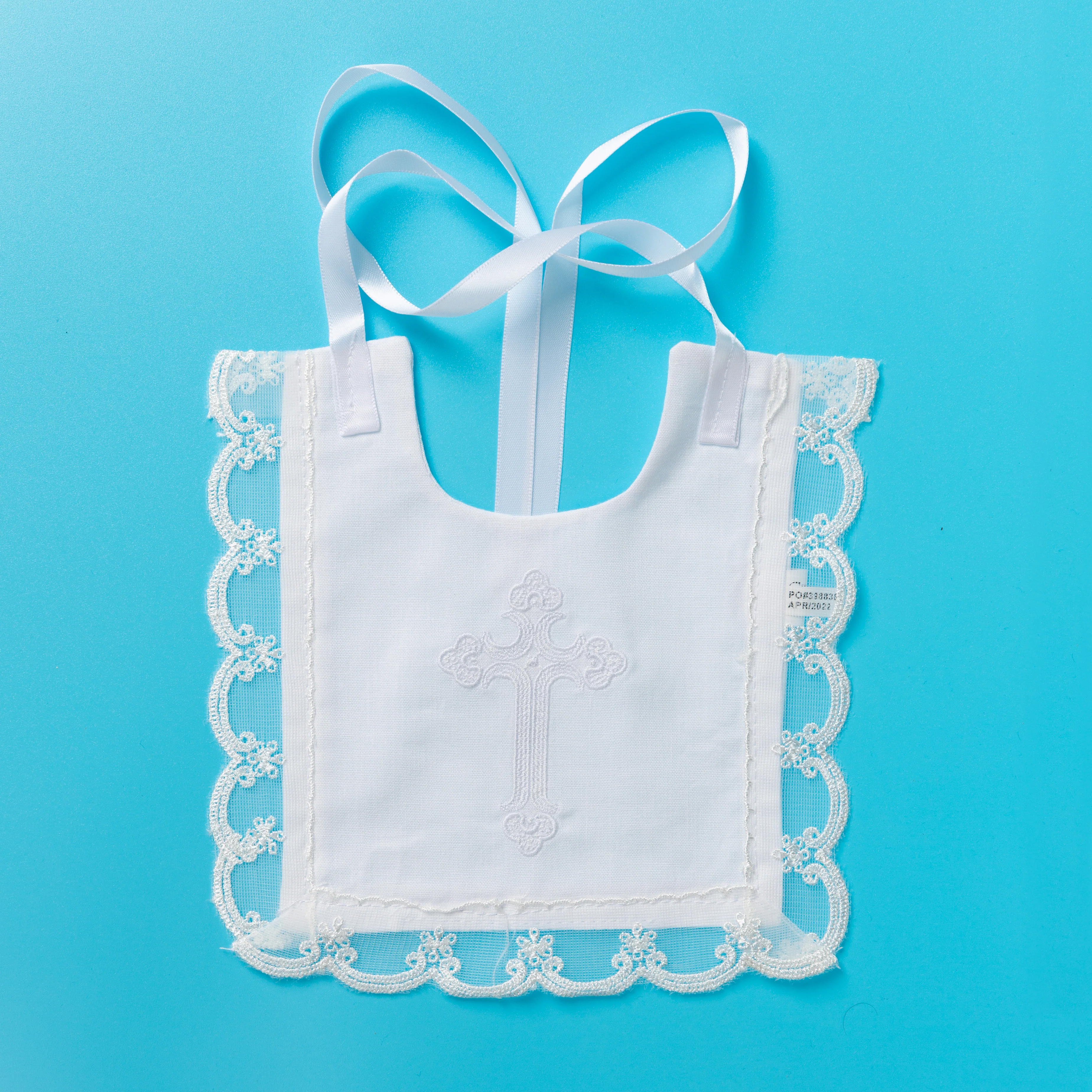 Laced-Trimmed Cross Baptismal Bib