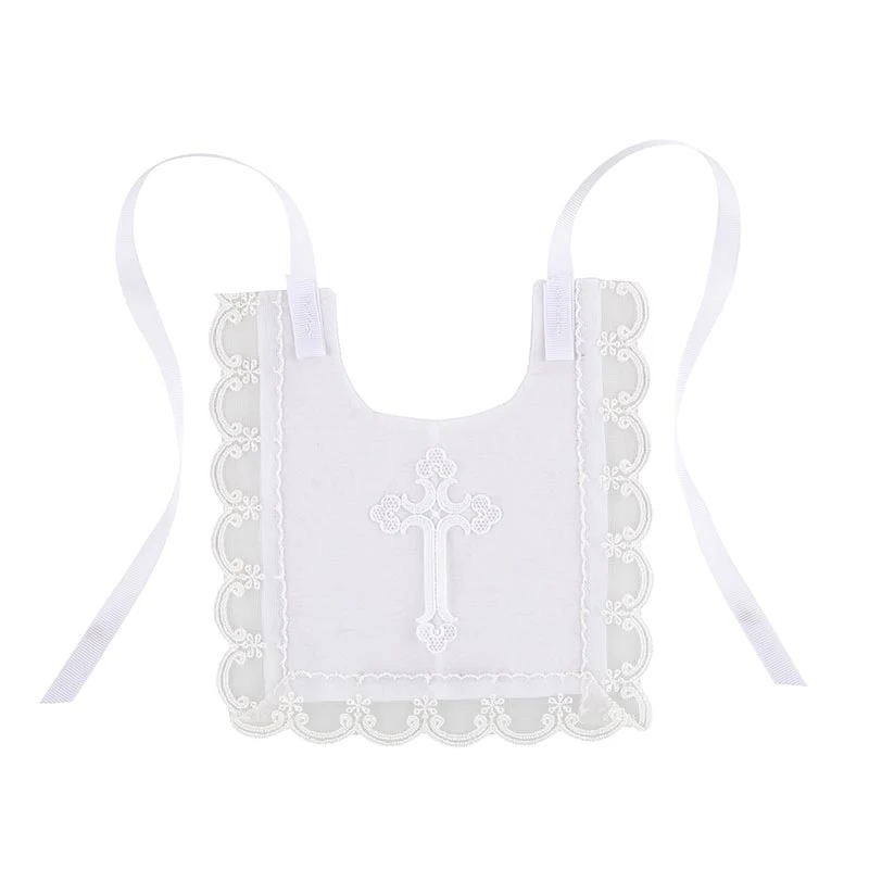 Laced-Trimmed Cross Baptismal Bib - Image 2