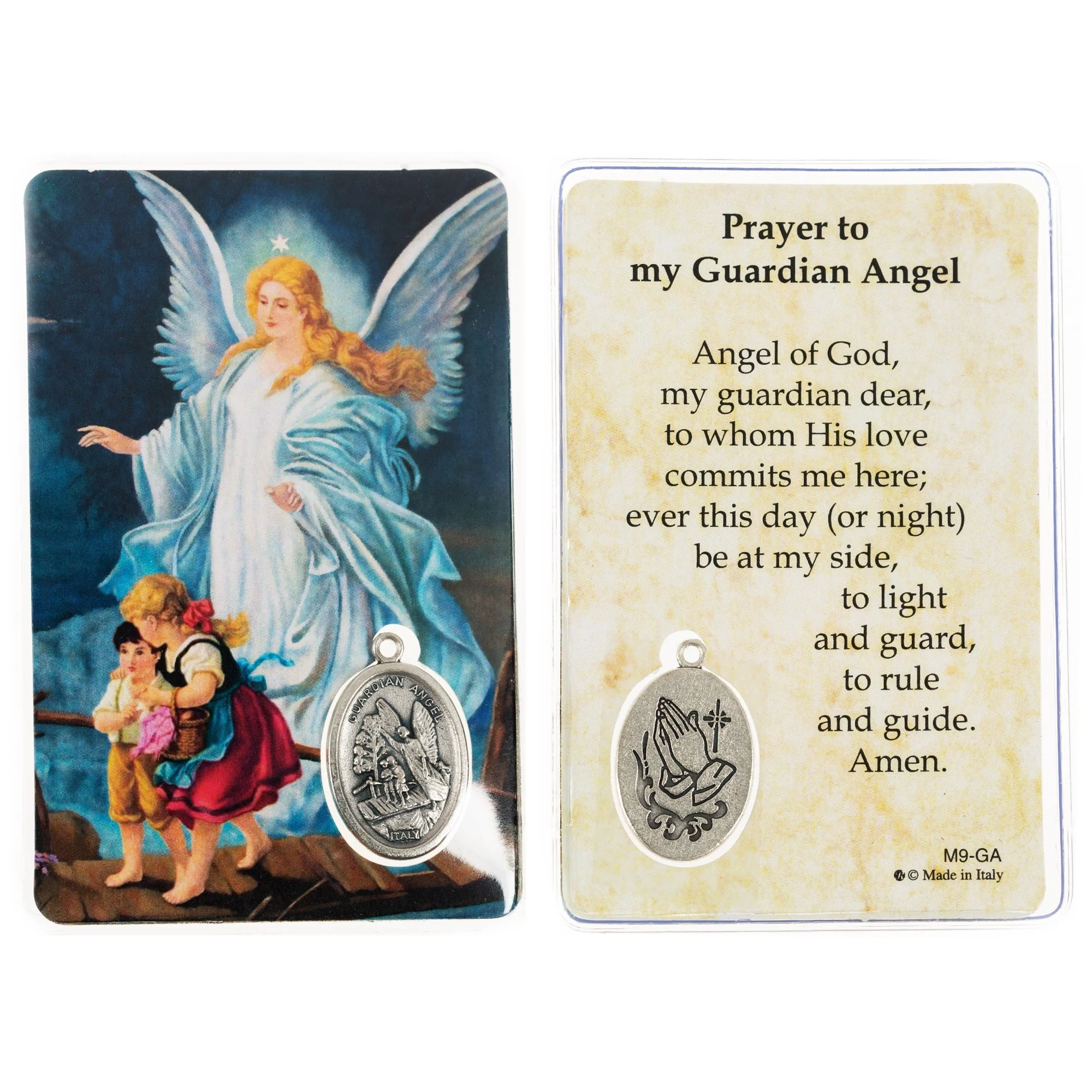 Laminated Guardian Angel Prayer Card with Medal